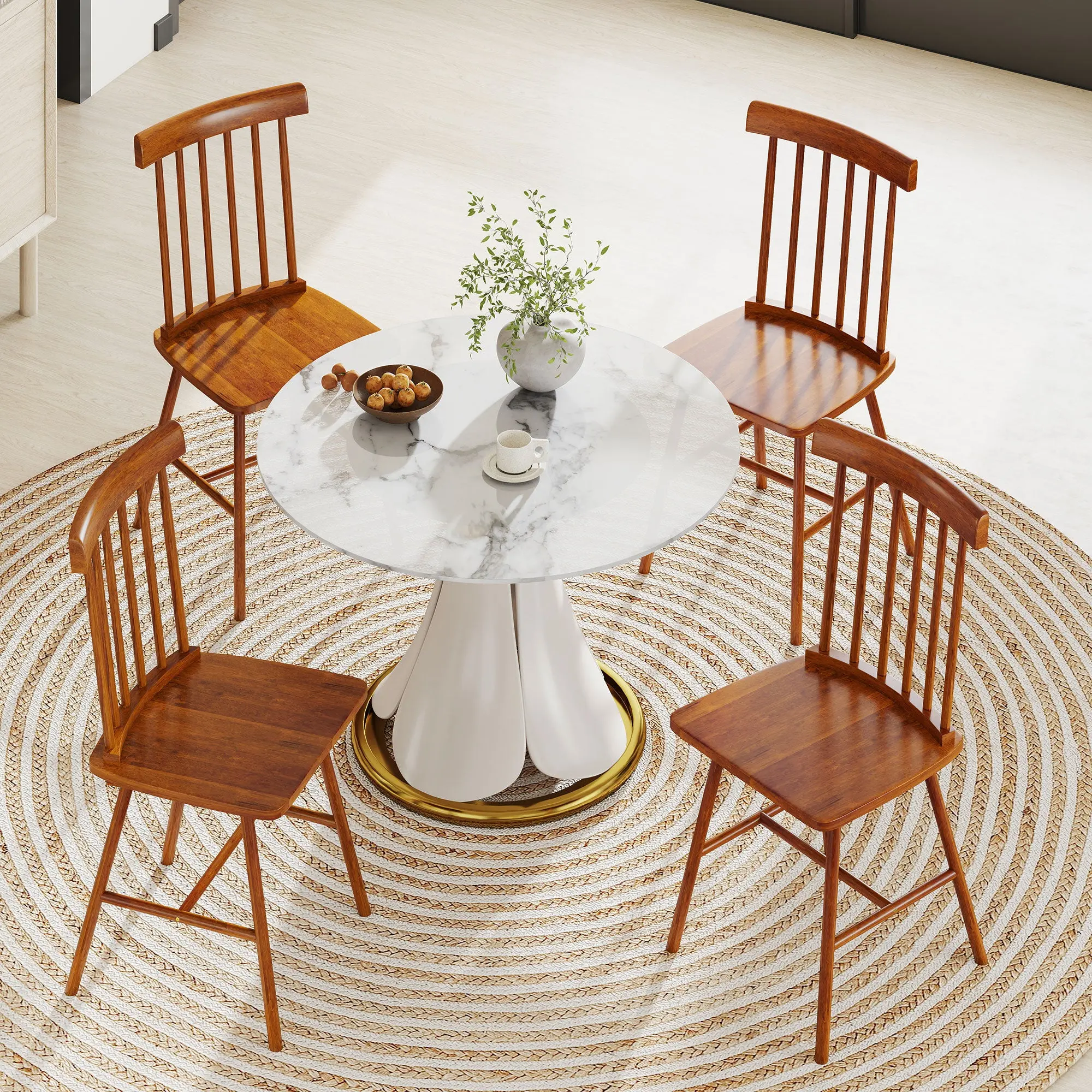 Windsor Dining Chairs Set of 4 with Rubber Wood Frame & Spindle Backrest for Dining or Living Room, Light Brown