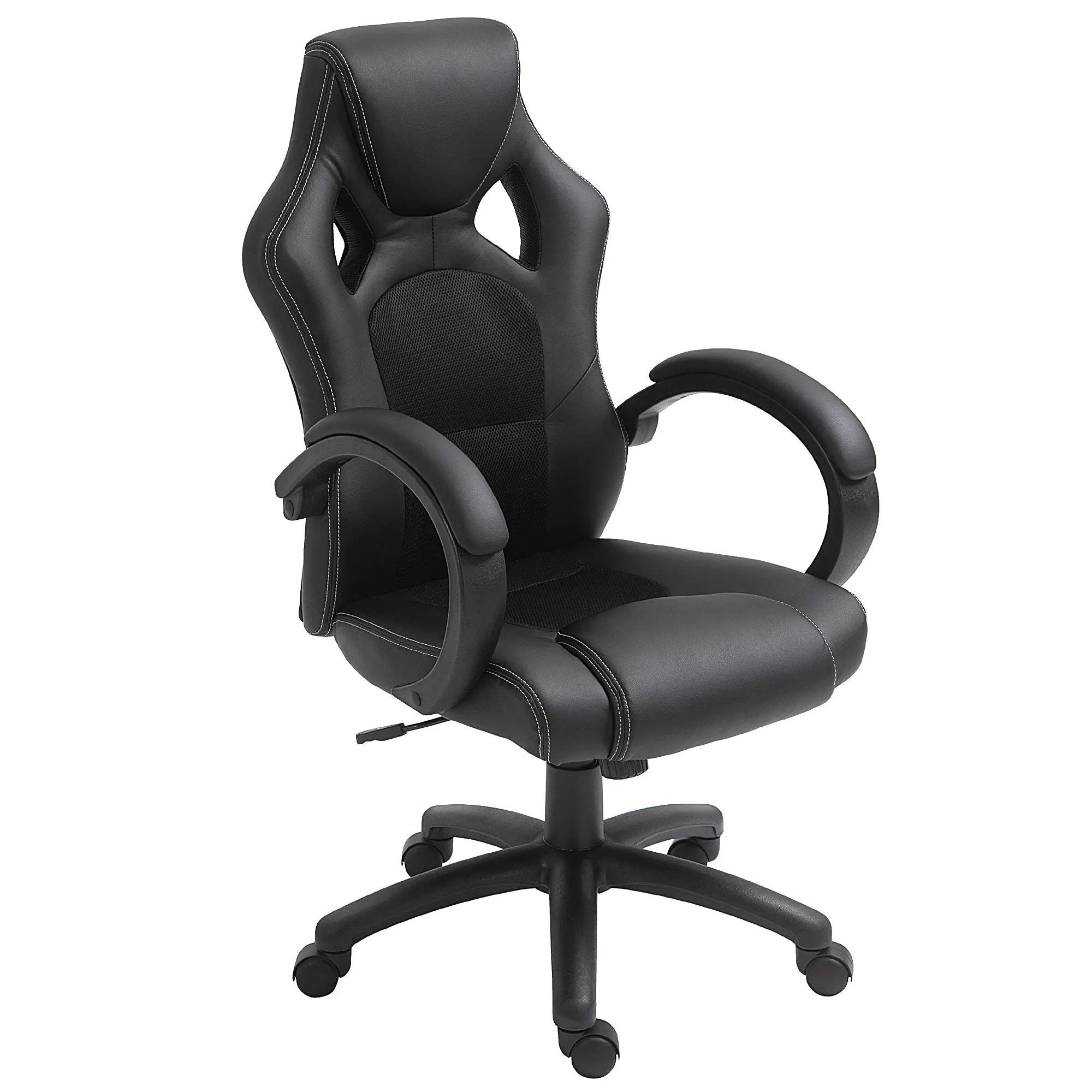 Faux Leather Gaming Chair with Wheels, Swivel Computer Gamer Desk Chair for Home Office, Black