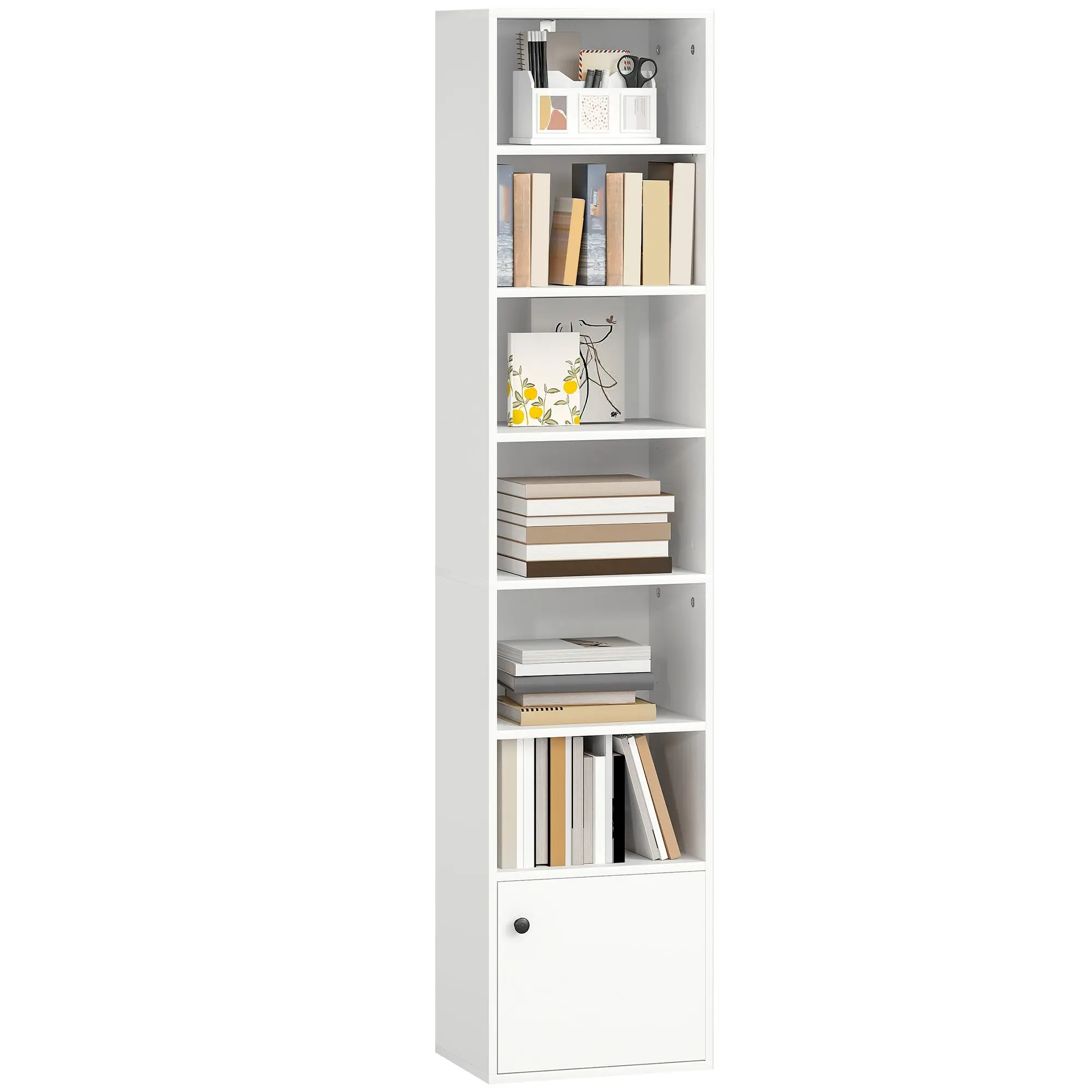 7-Tier Bookcase with Adjustable Shelves & Cabinet for Home Office, White