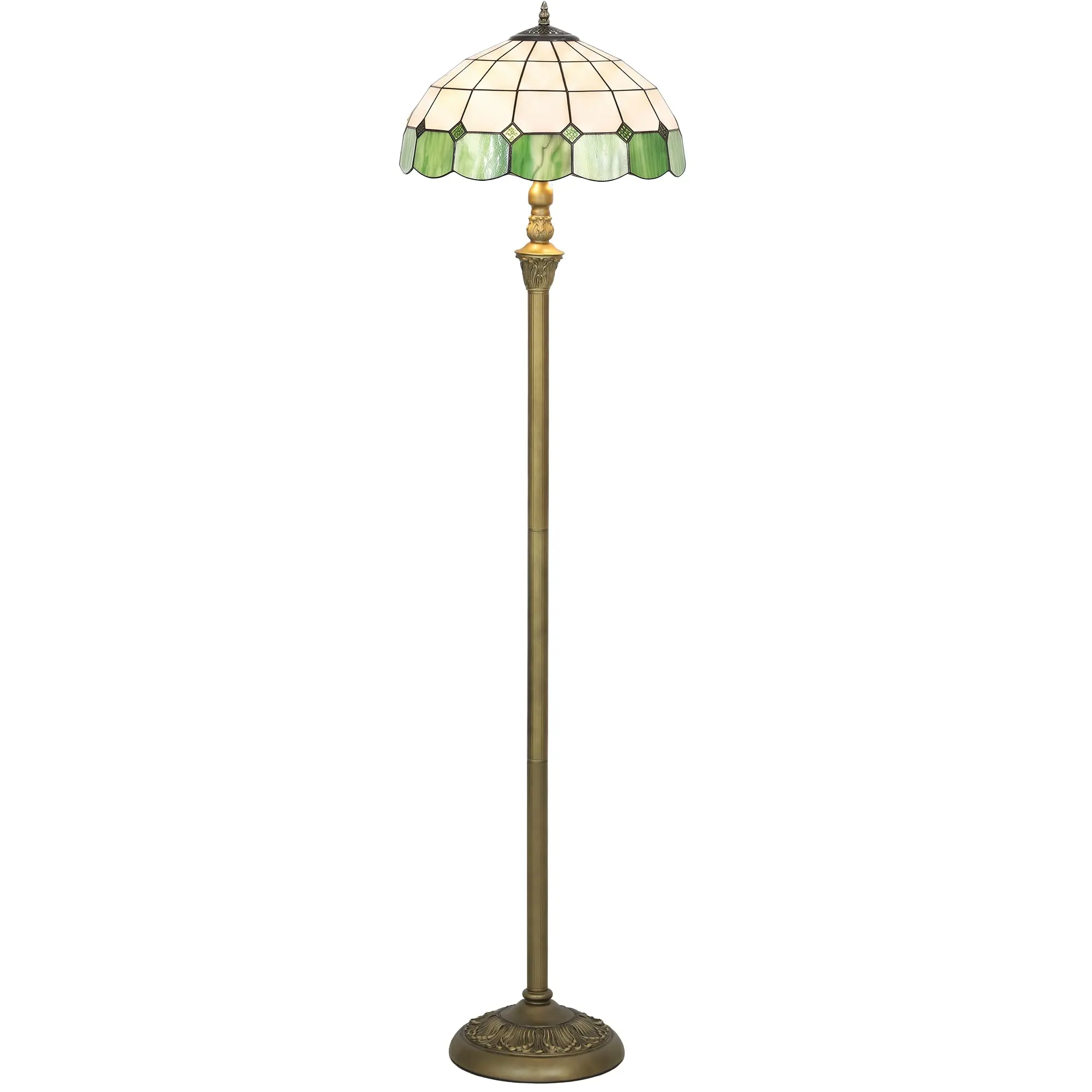 Tiffany-Style Floor Lamp with Stained-Glass Shade, 152cm Tall, Bronze & Green