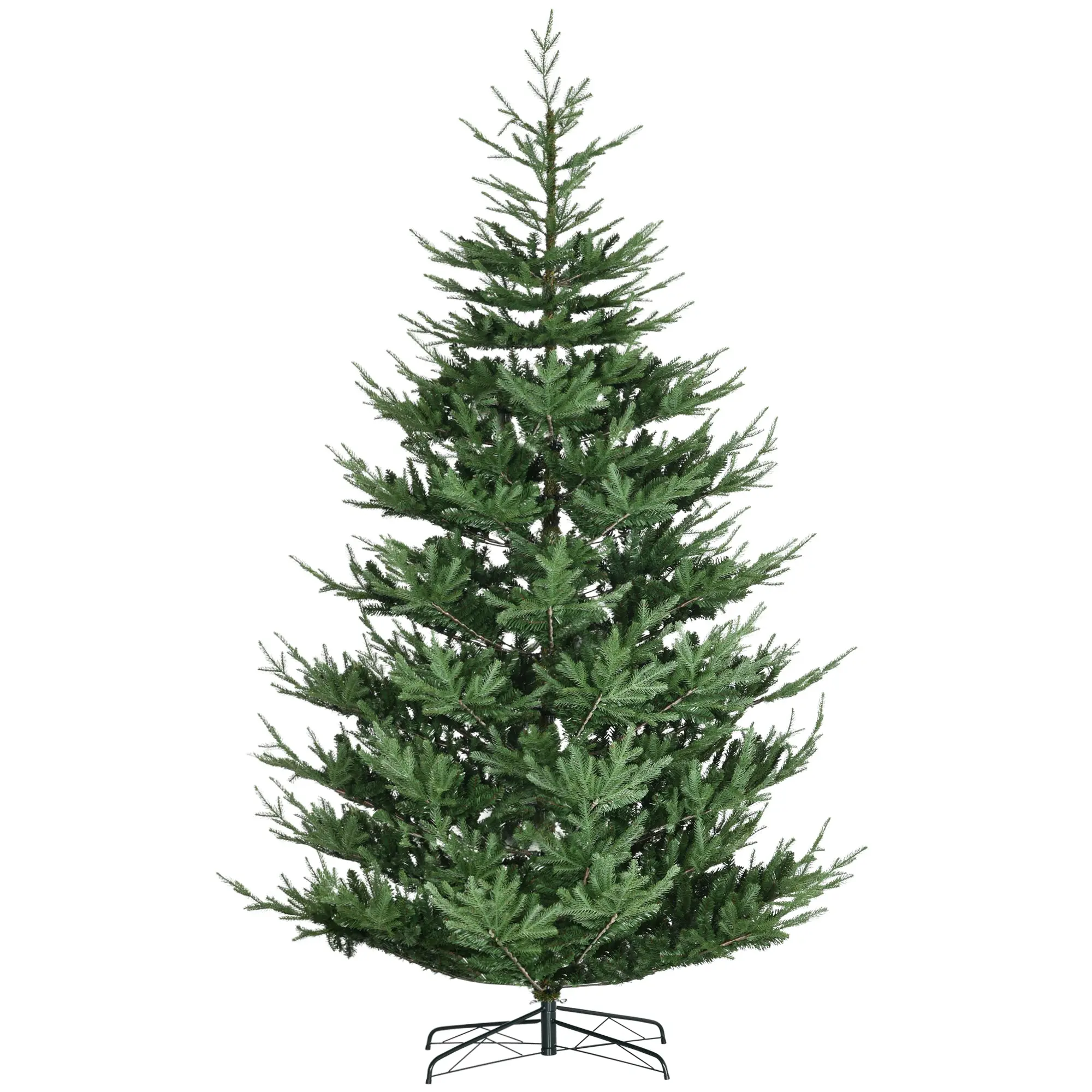 9ft Artificial Christmas Tree, Wide Pine Holidy Decor, Hinged Xmas Tree with 1939 Tips, Metal Base, Green