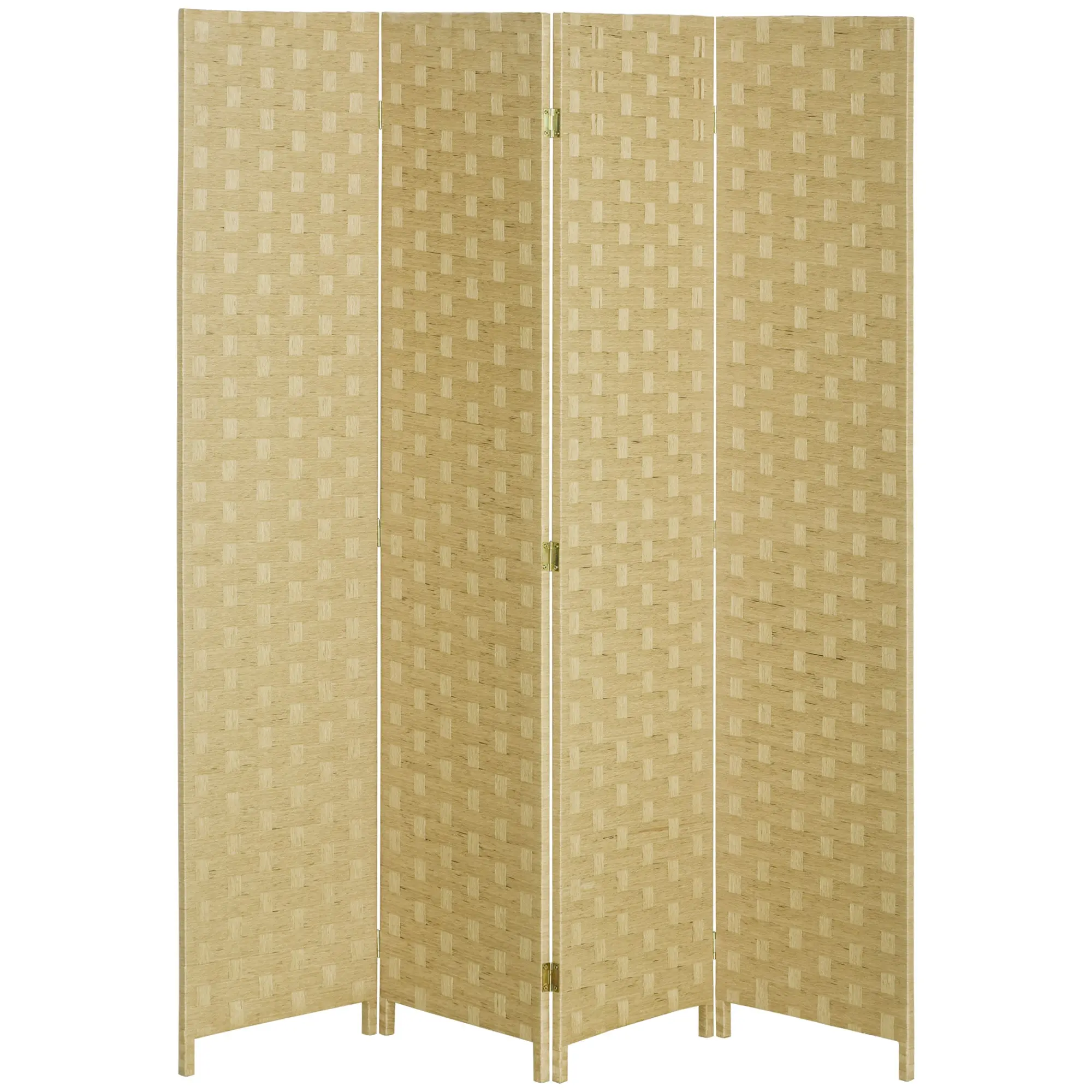 4-Panel Folding Room Dividers, Wave Fibre Freestanding Privacy Screen, 170 cm, Brown