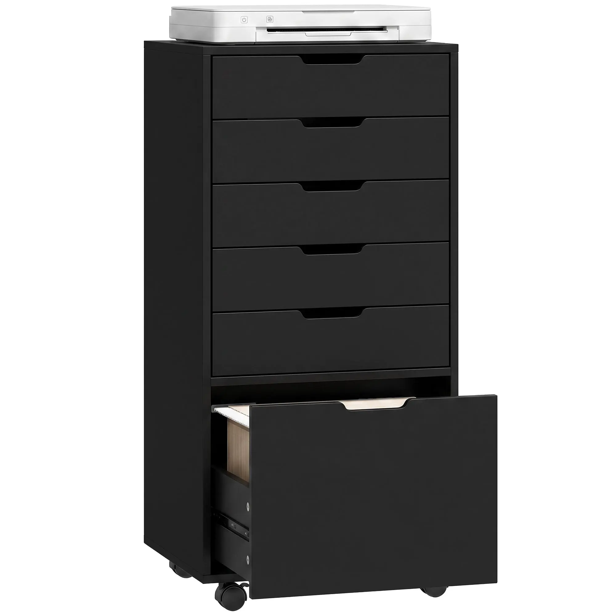5-Drawer Vertical File Cabinet with Lockable Wheels and Adjustable Bars, Black