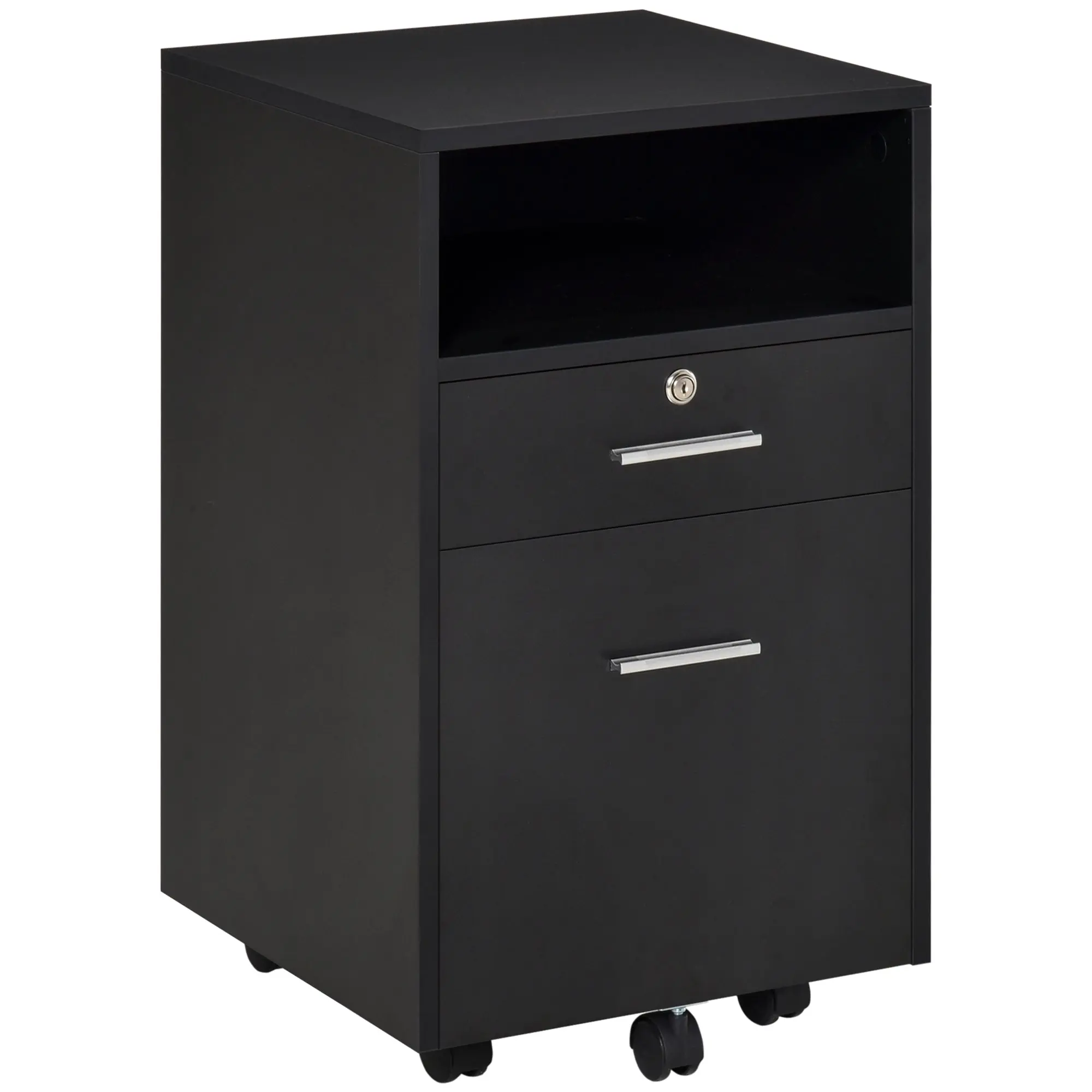 Mobile File Cabinet, Lockable Storage Cupboard for Office, Living Room, Black