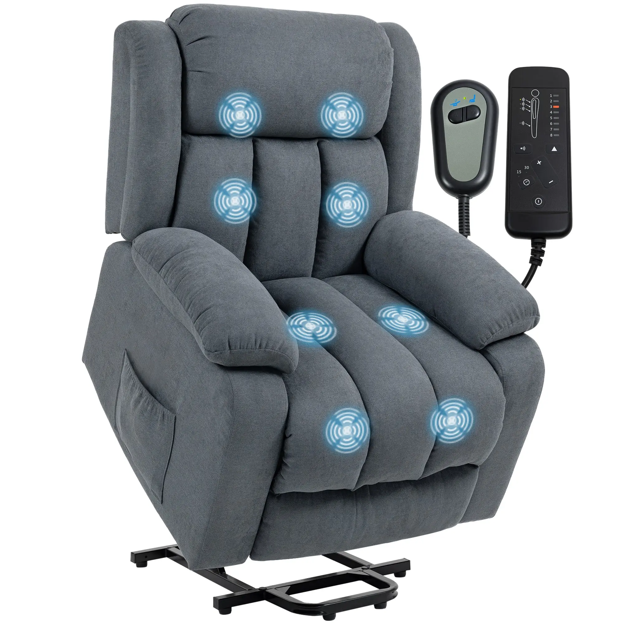 Power Lift Recliner Chair with Massage, Linen Overstuffed Lift Chair for Elderly, Grey