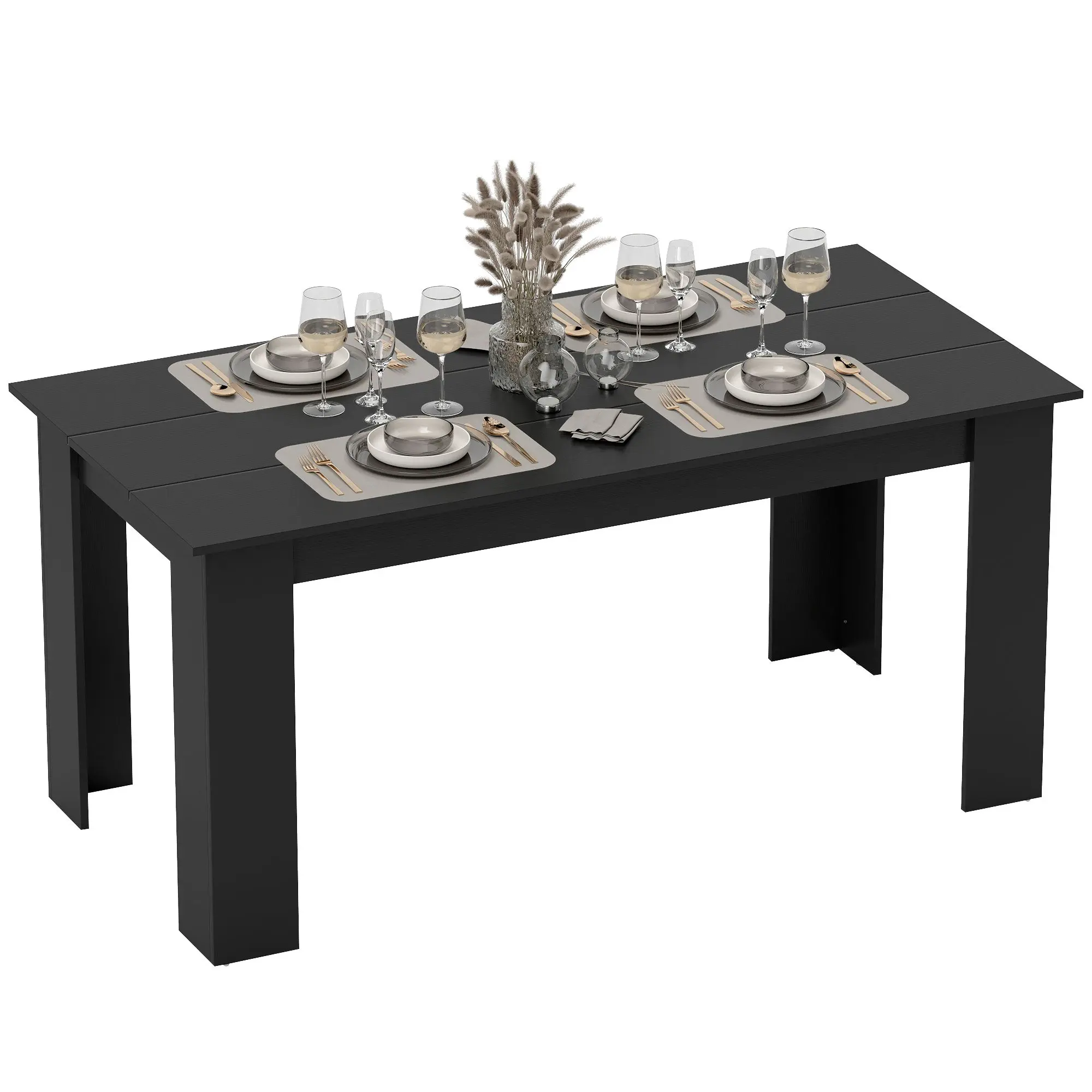 63" Mid-Century Modern Rectangular Dining Table seating 4-6, Black Wood Effect