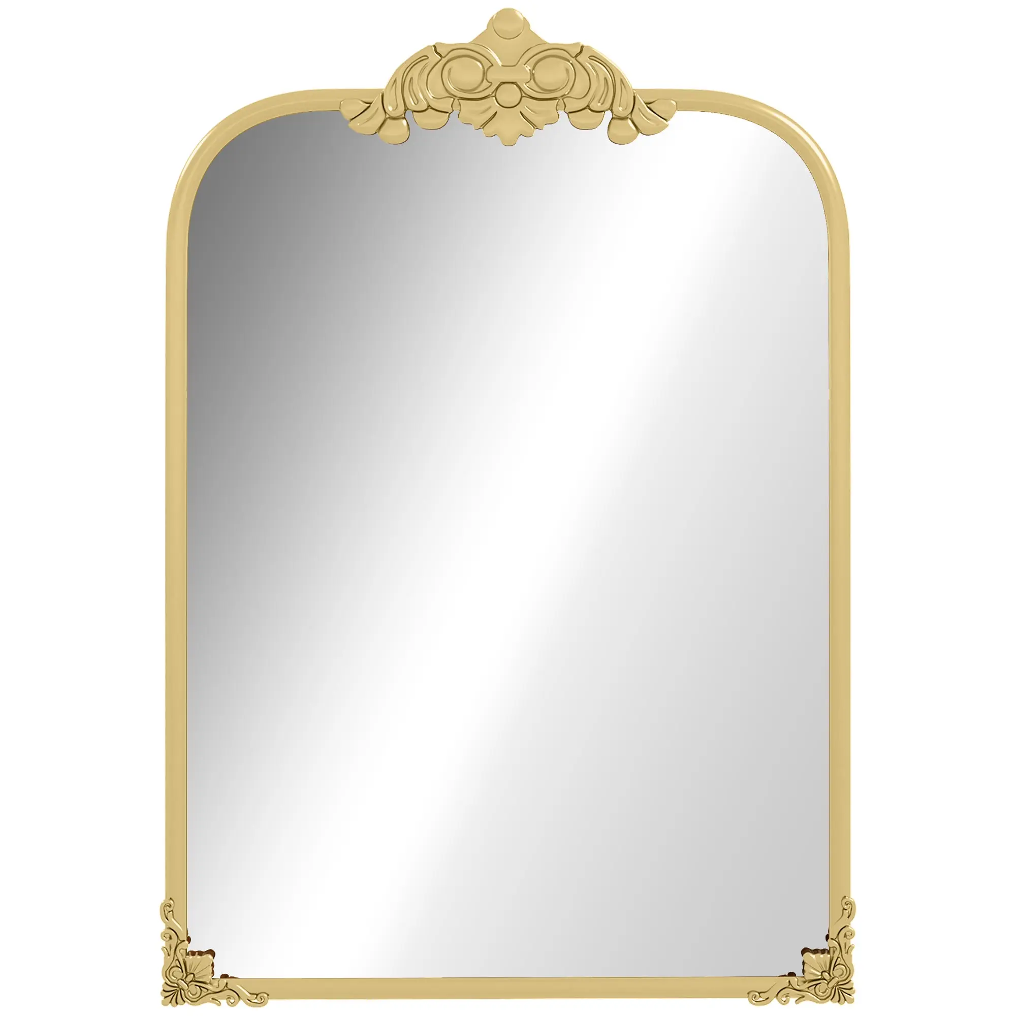 Baroque Wall Mirror Metal Framed for Bedroom & Living, 60 x 87 cm, Gold Tone