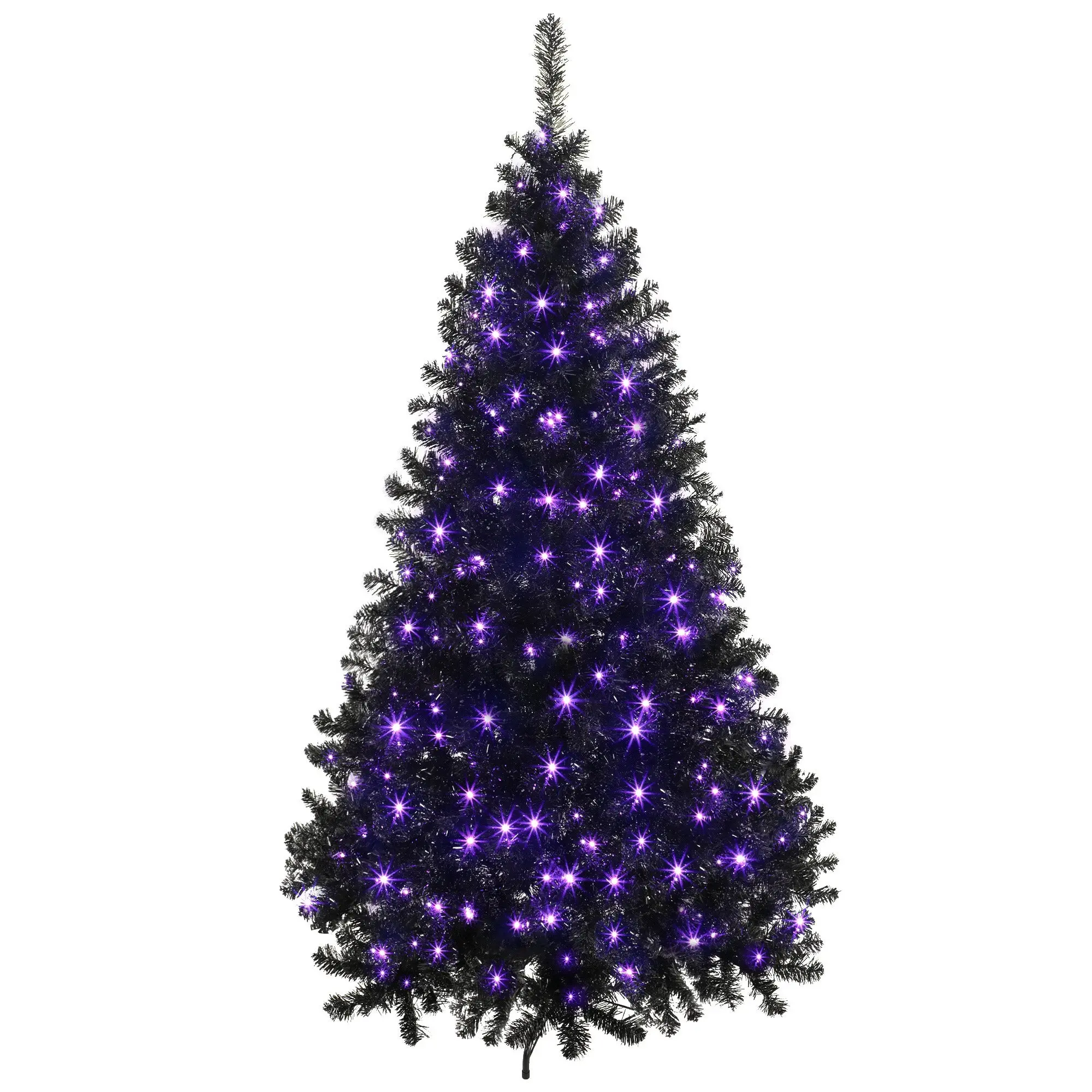 6ft Pre-lit Halloween Tree with 680 Purple LEDs, 680 Tips, Metal Stand, Black