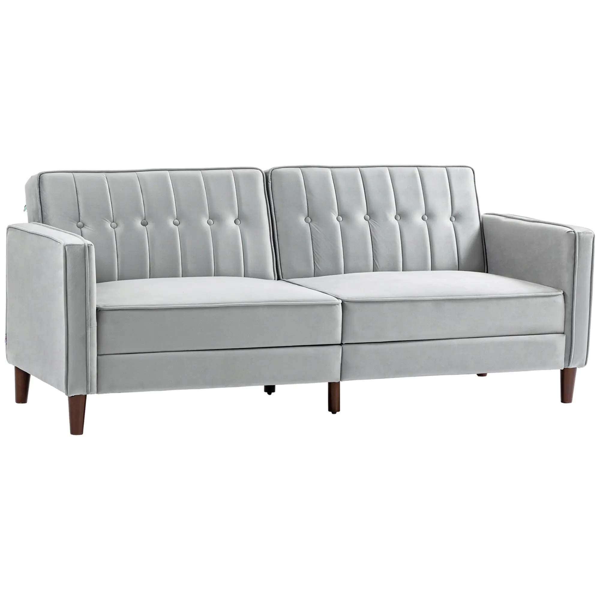 3 Seater Velvet Sofa Bed, Button Tufted Sleeper Couch w/ Split Reclining Backrest, Light Grey