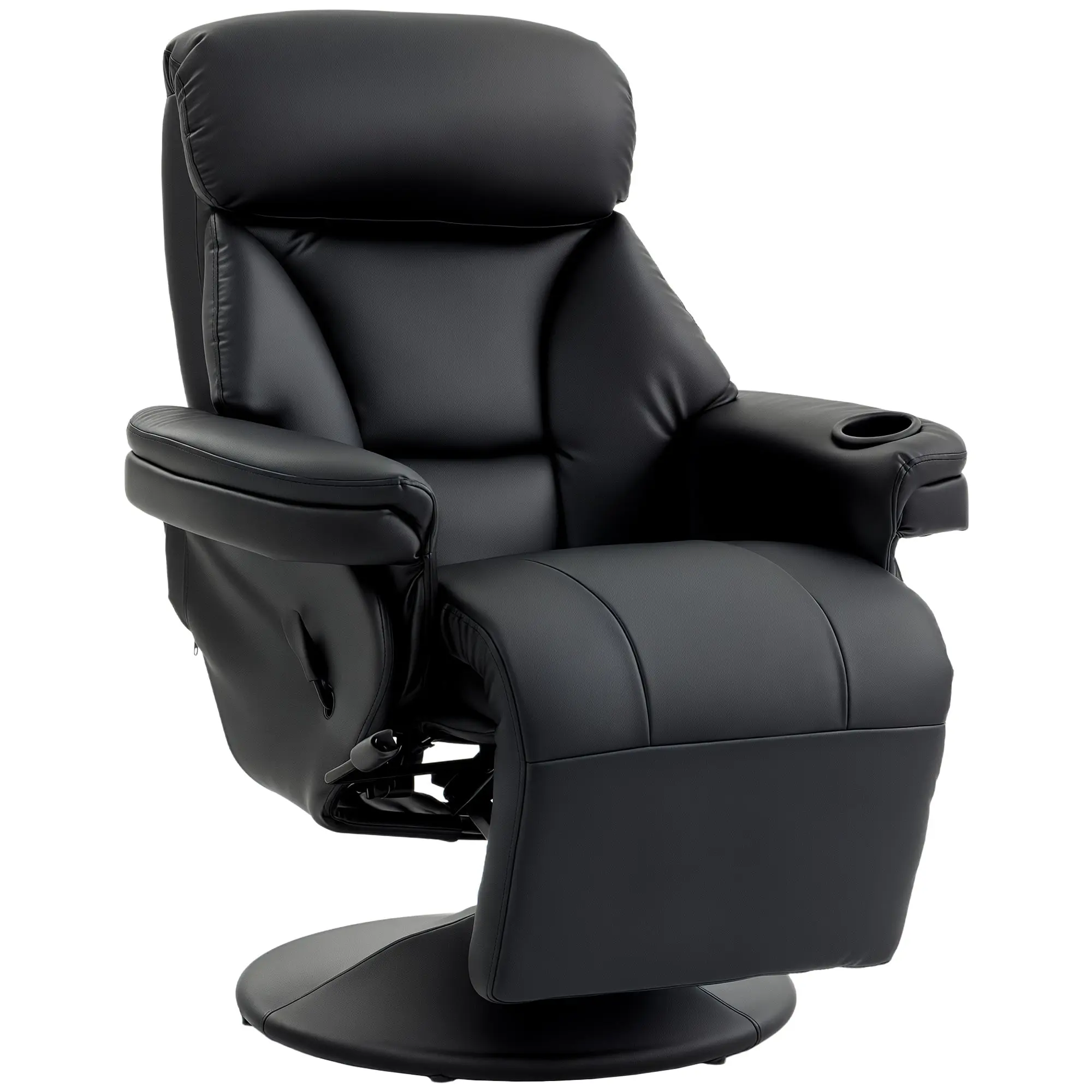 Manual Recliner Chair with Footrest & Adjustable Backrest, PU Leather Swivel Armchair for Living Room or Bedroom, Black