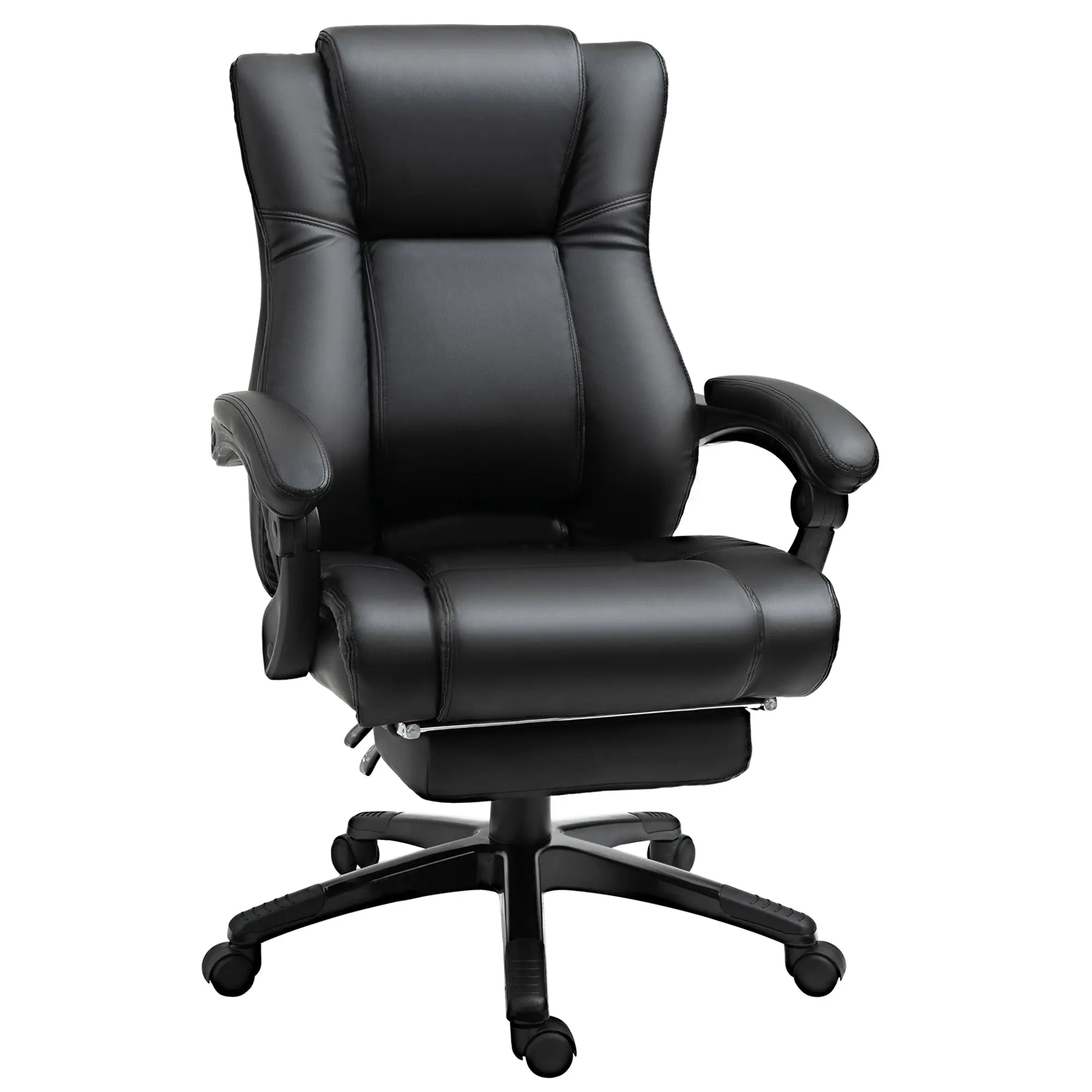 Executive Office Chair for Home, PU Leather Swivel Desk Chair with Footrest & Wheels, Black