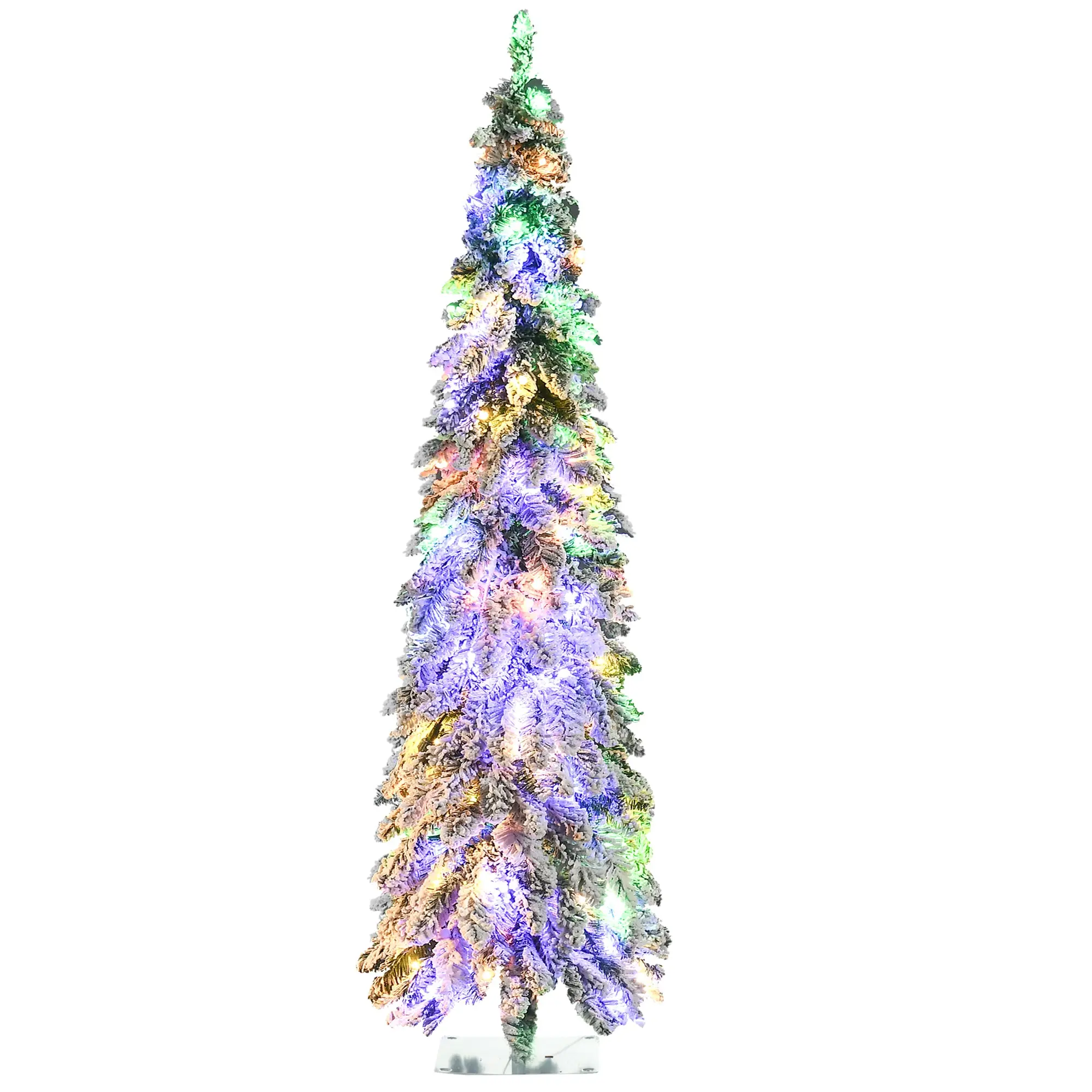 6' Slim Frosted Christmas Trees, w/ Warm White or Colorful LED Lights, Downswept Shape