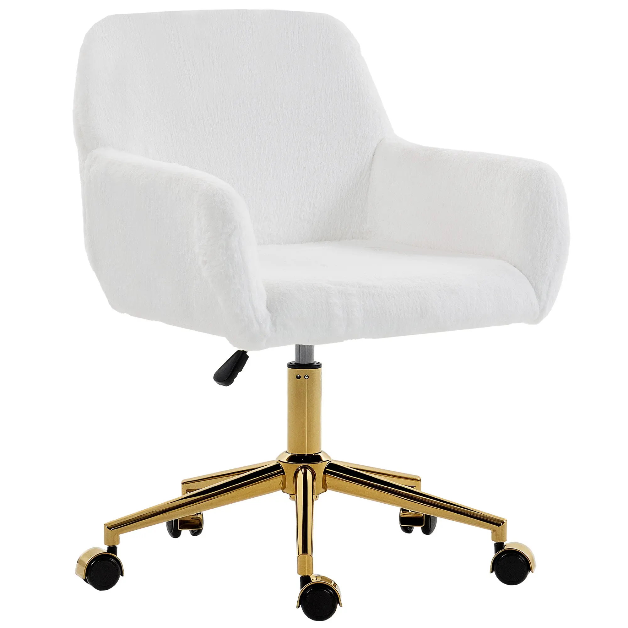 Elegant Faux Rabbit Fur Swivel Office Chair with Adjustable Height, Cream White