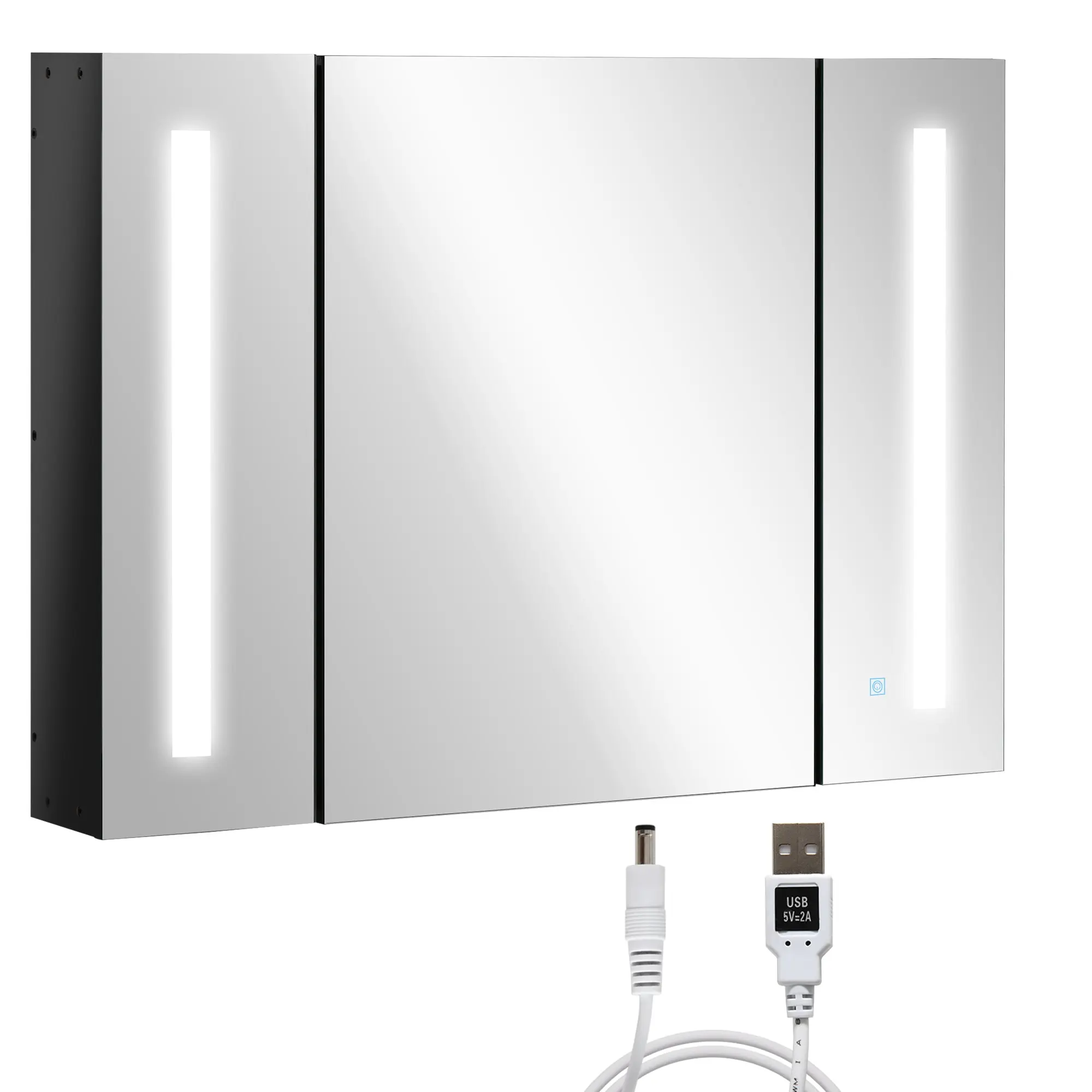 LED Lighted Medicine Cabinet with Mirror, Wall Mounted Cabinet w/ Memory Function, Black
