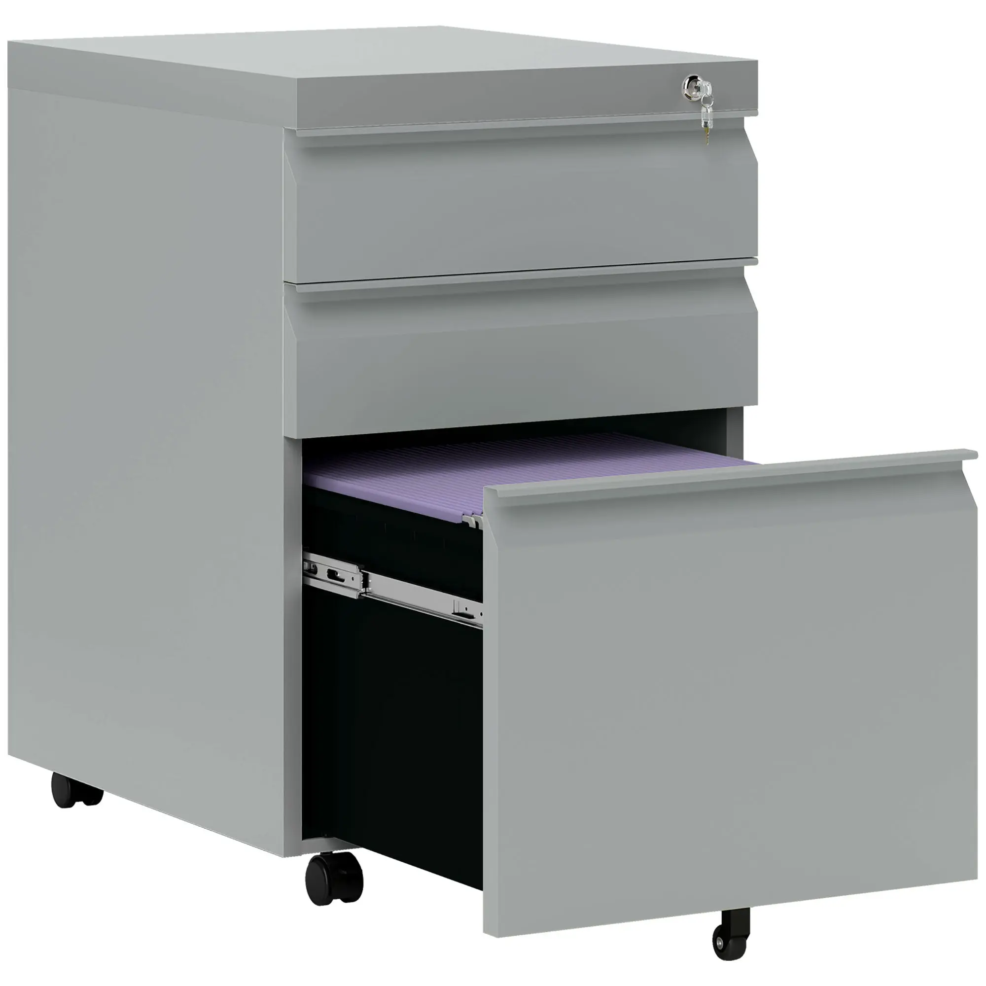 3-Drawer Mobile File Cabinet with Lock and Anti-tilt for Letter A4 Legal Grey