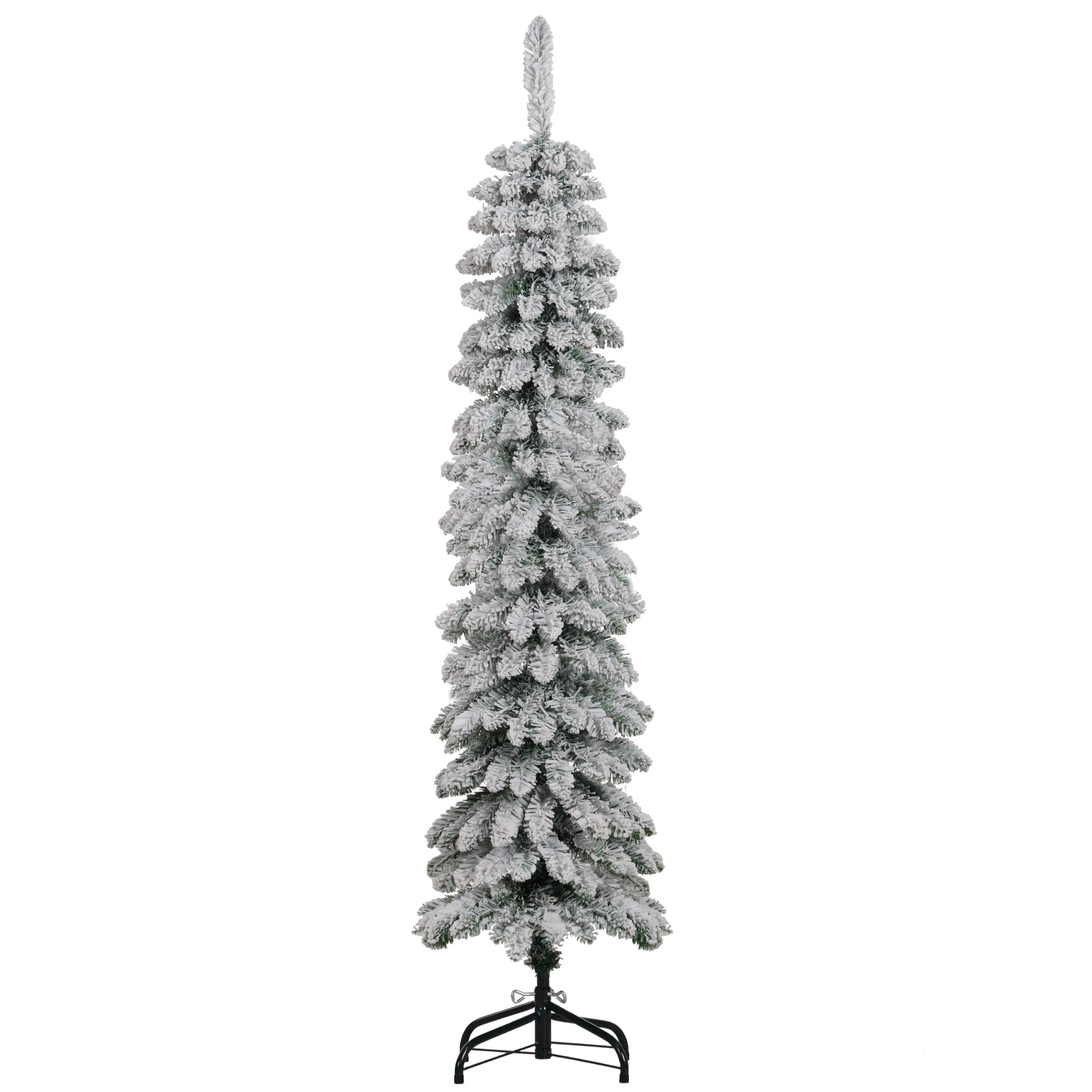 5' Tall Snow-Flocked Slim Pencil Christmas Tree with 301 Realistic Tips, Green