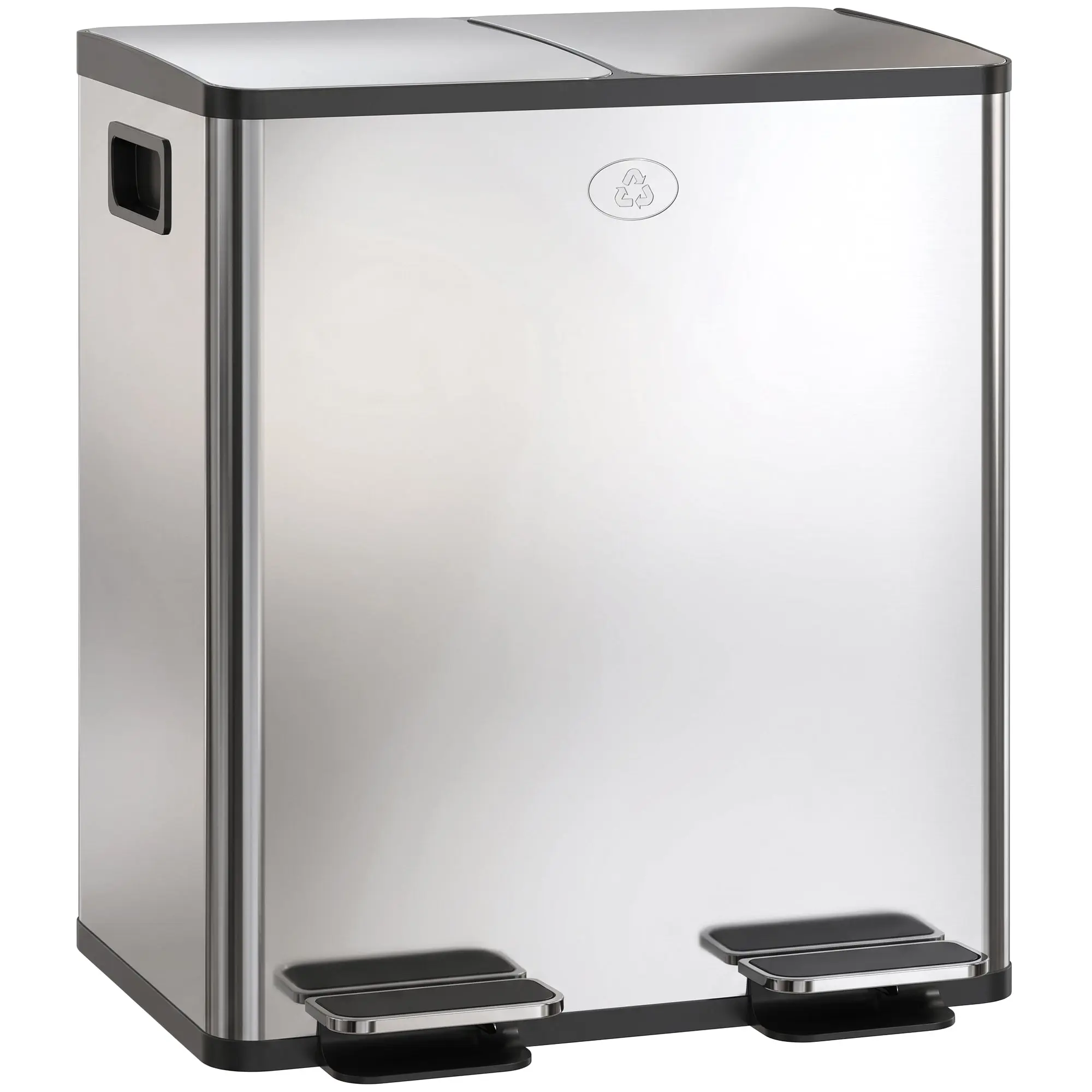 2 x 5-Gallon Stainless Steel Trash Cans with Soft-Close Lids, Pedals, Silver
