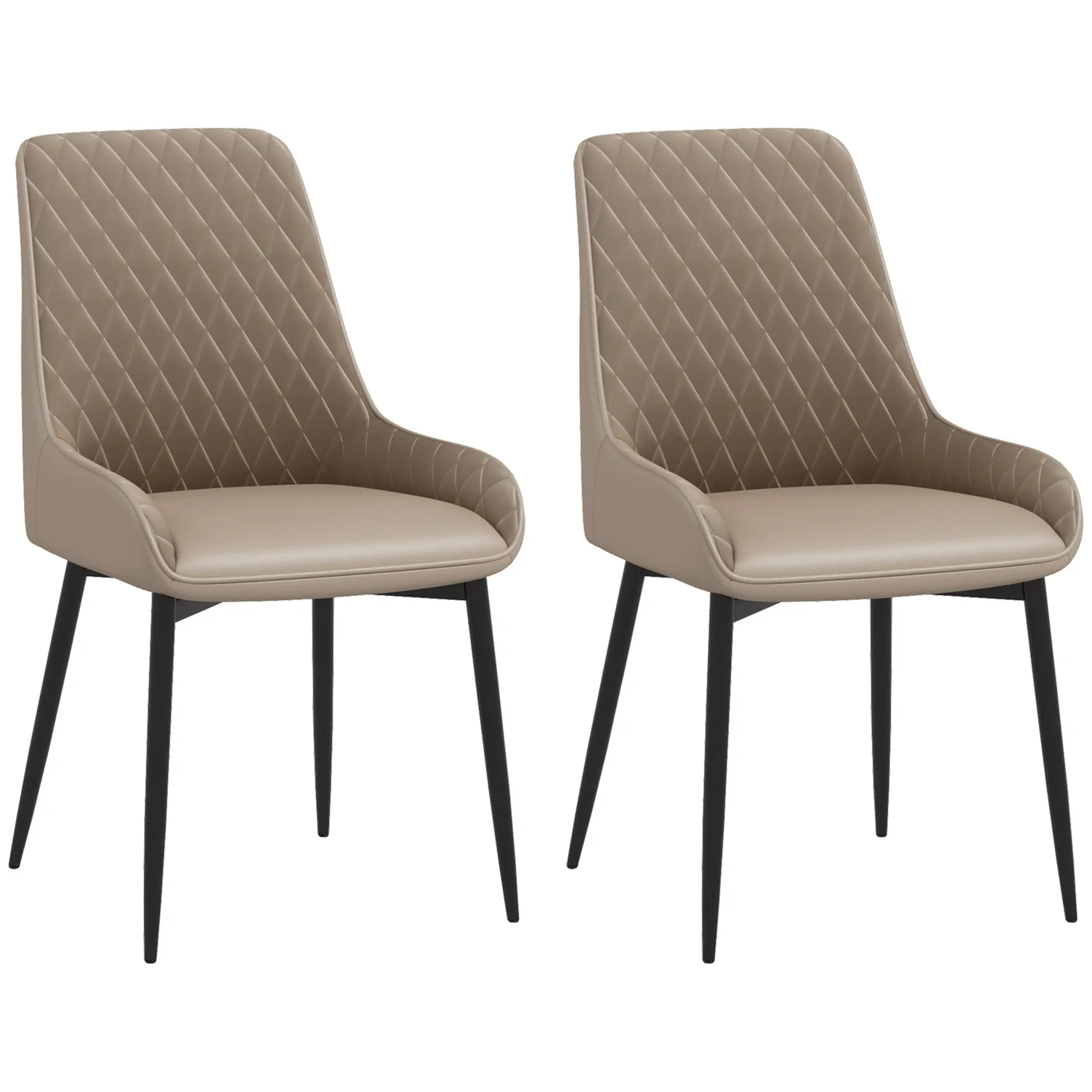 Set of 2 PU Leather Dining Chairs with Tufted Backs & Steel Legs, Khaki