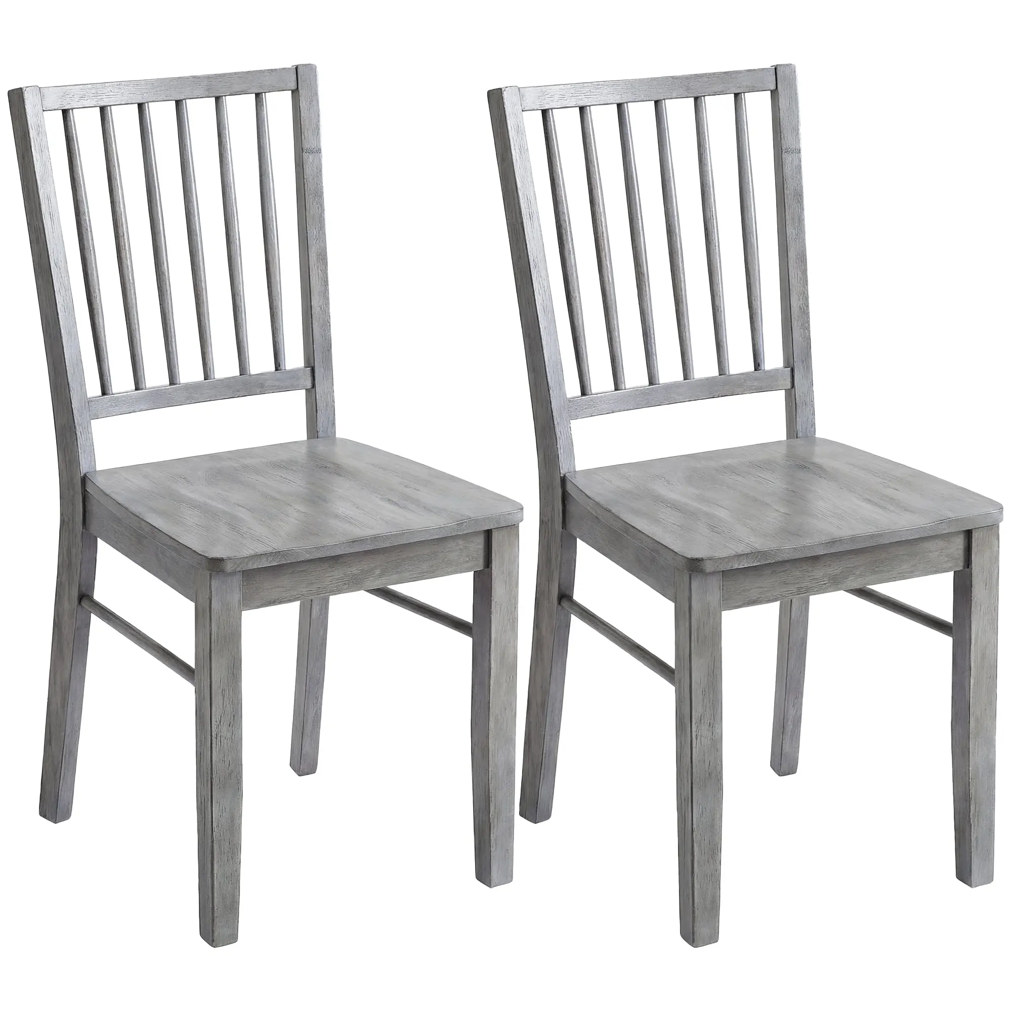 Set of 2 Ergonomic Armless Rubberwood Dining Chairs in Rustic Gray