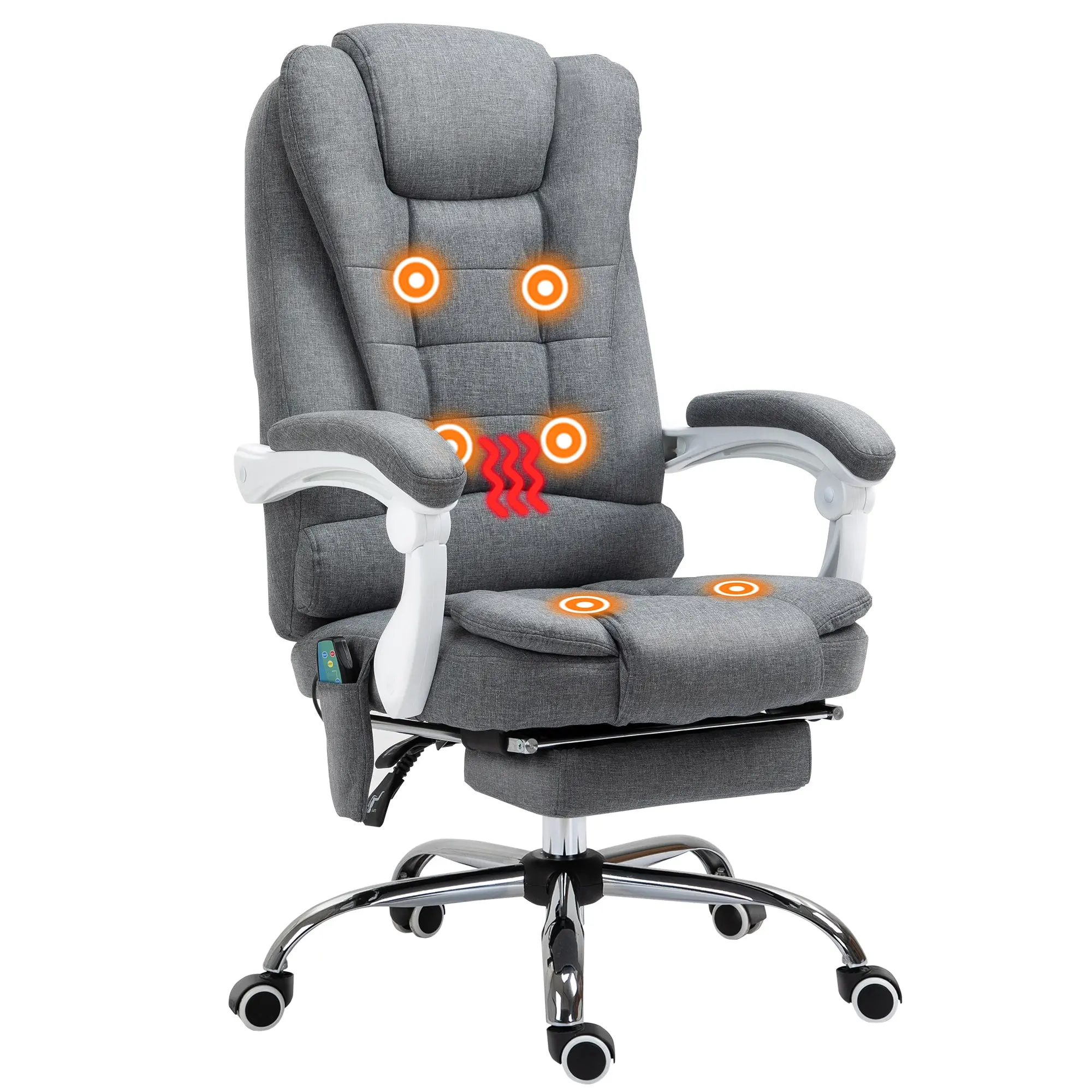 Office Chair with 6-Point Massage and Back Heat, Reclining Back & Footrest, Grey