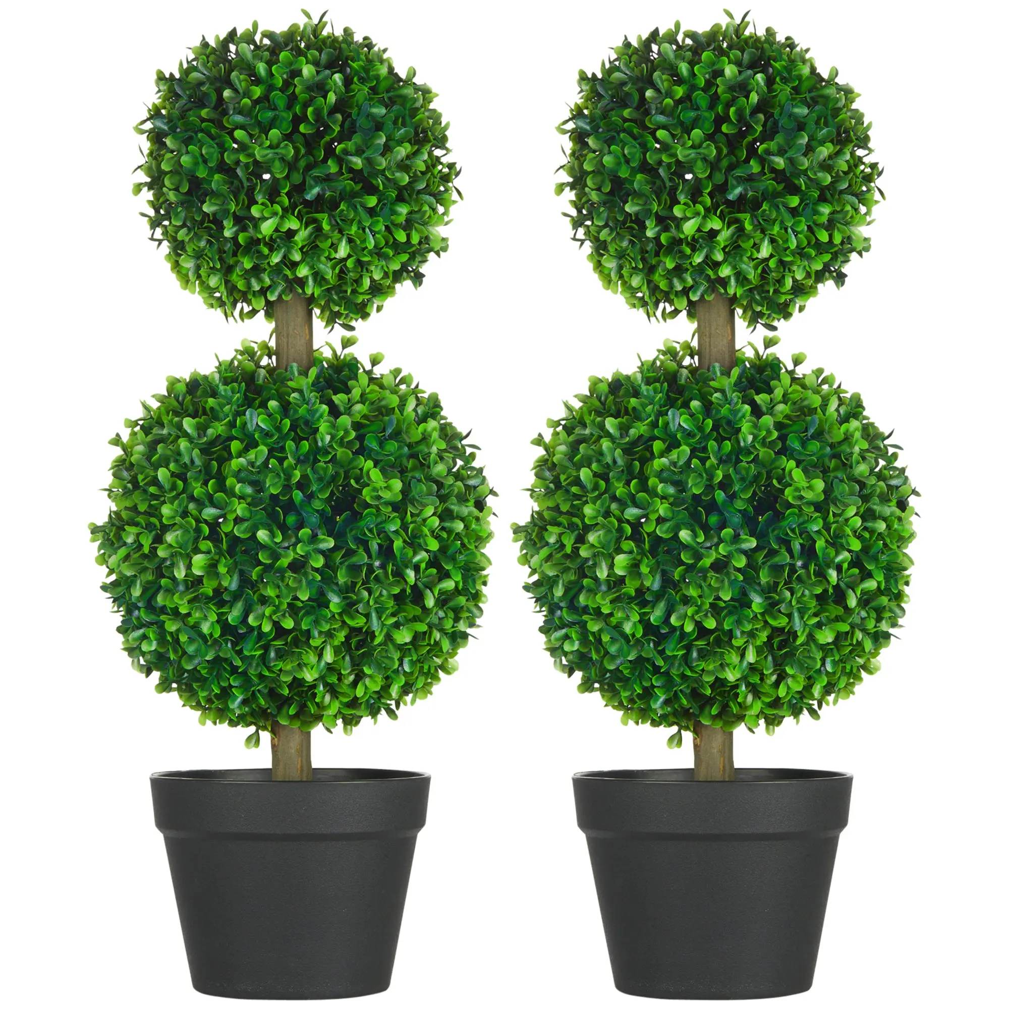 2 Pcs 23.5" Artificial Boxwood Ball Topiary Tree, Fake Plants in Pot, Ball Shaped Leaves