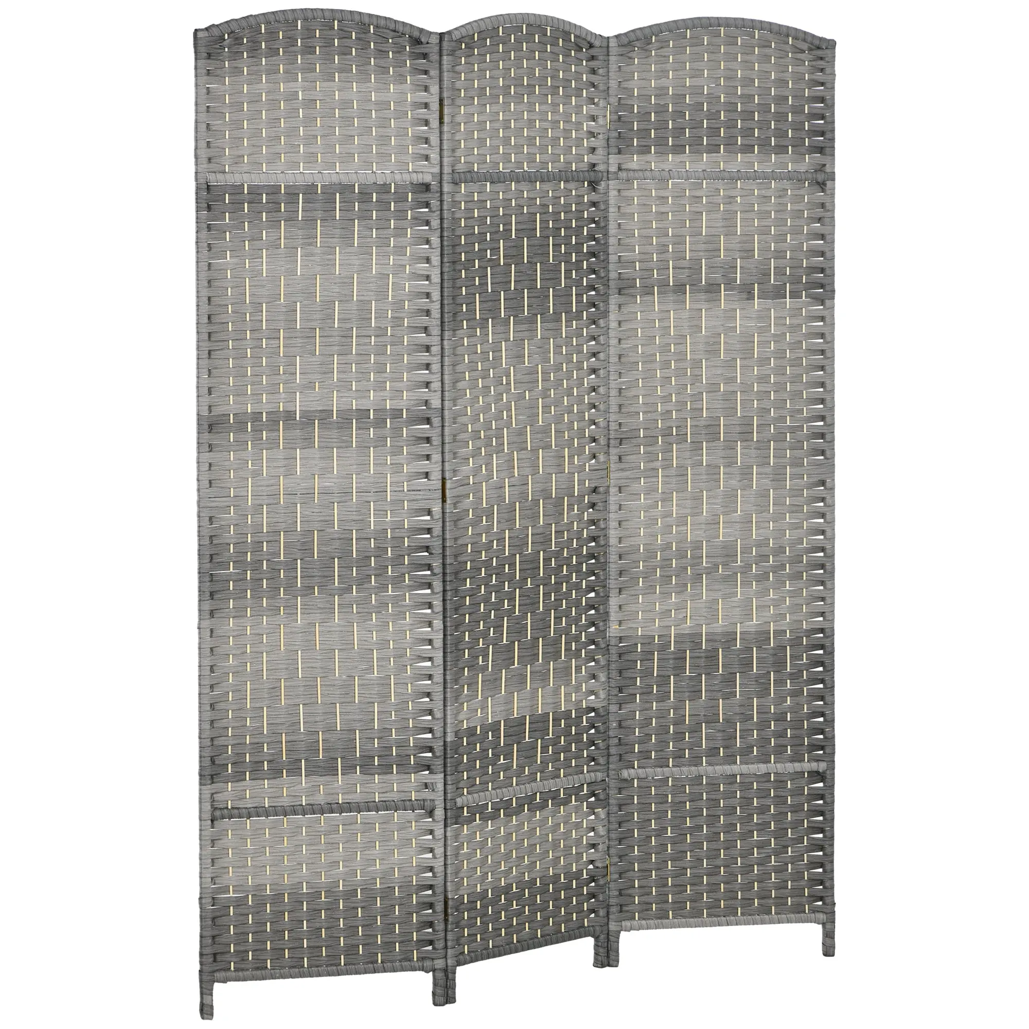 3 Panel 6' Tall Privacy Screen Freestanding Wood Partition, Mixed Gray