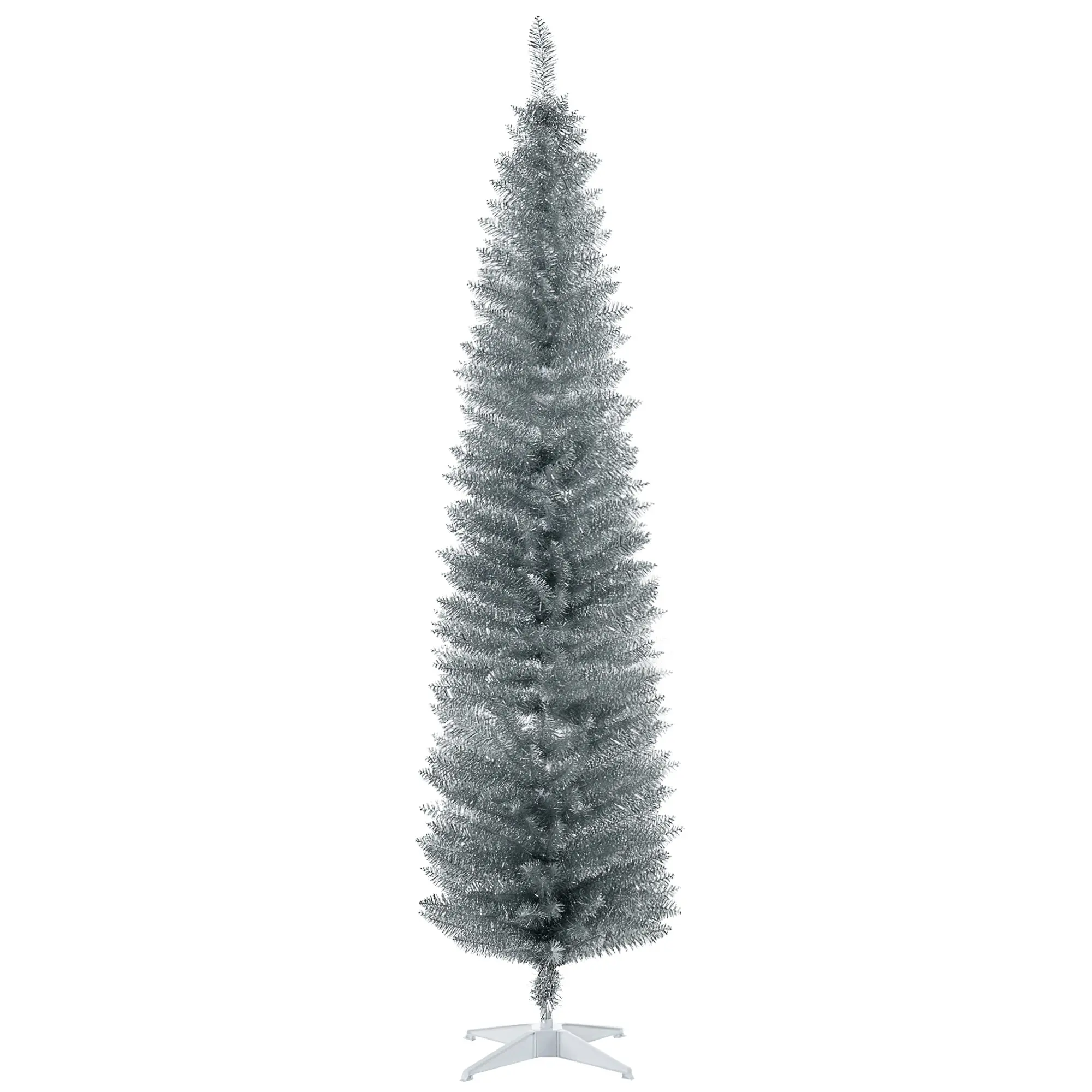 7FT Decorated Christmas Tree Pencil Tree with 499 Realistic Branch Tips and Stand Silver