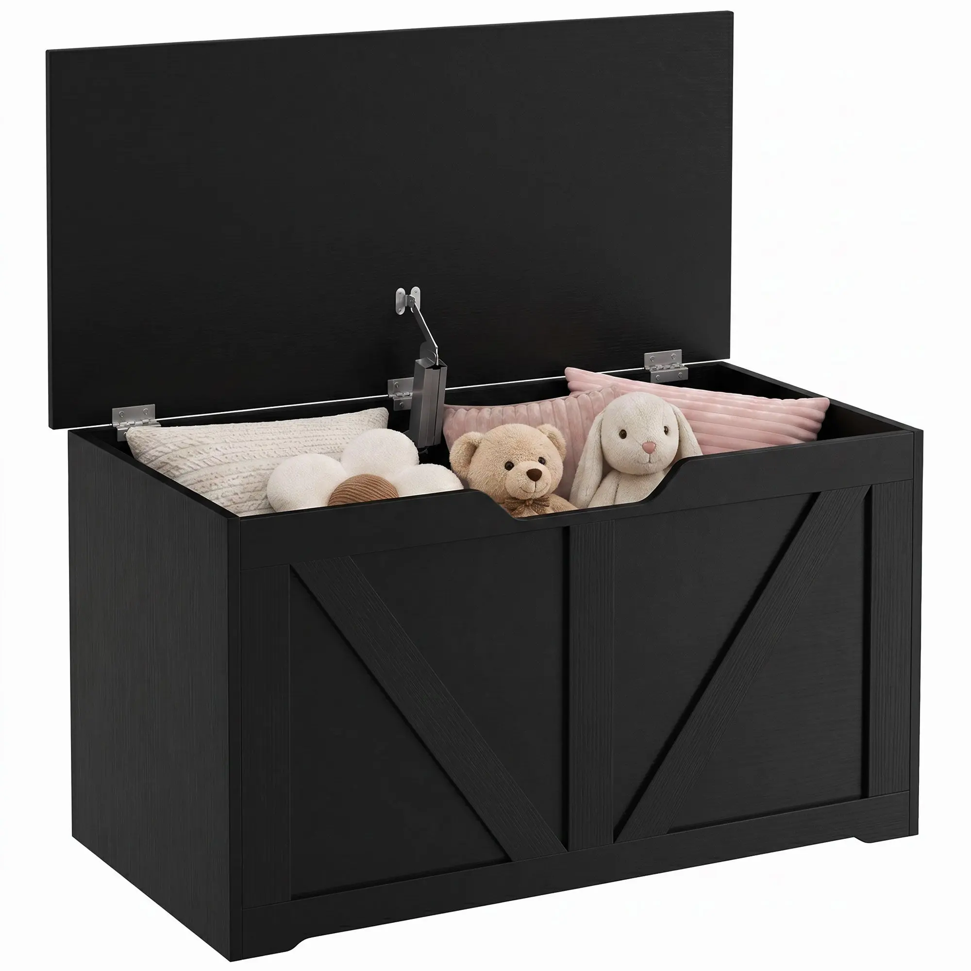 100L Storage Chest with Safety Hinge, U-cut Pull 80x40x45 cm Black Wood-Effect