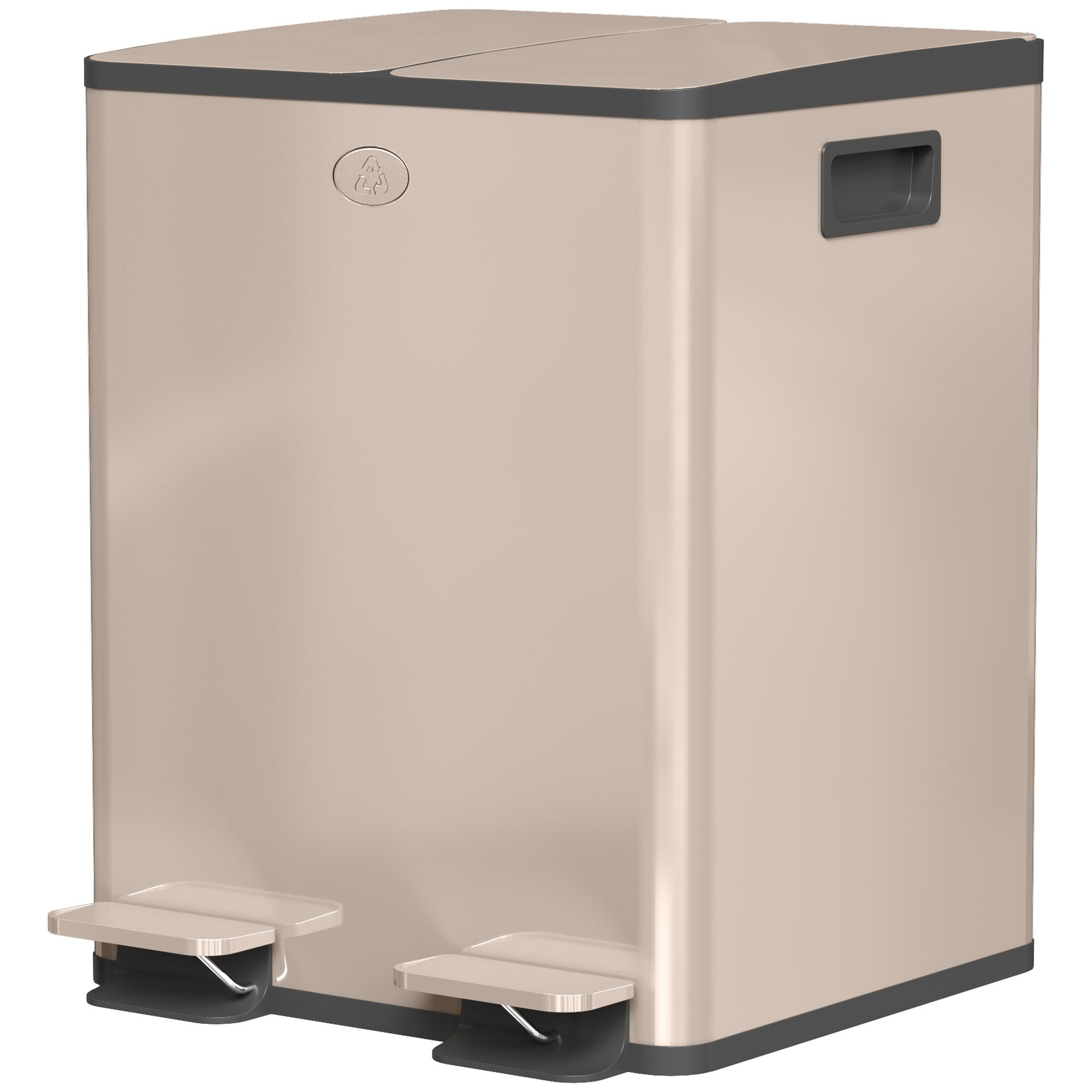 Poubelle à double compartiment 2x20L, poubelle de cuisine à pédale en acier inoxydable, seaux intérieurs amovibles, couvercle à fermeture douce maintien en ouverture, anti traces, or