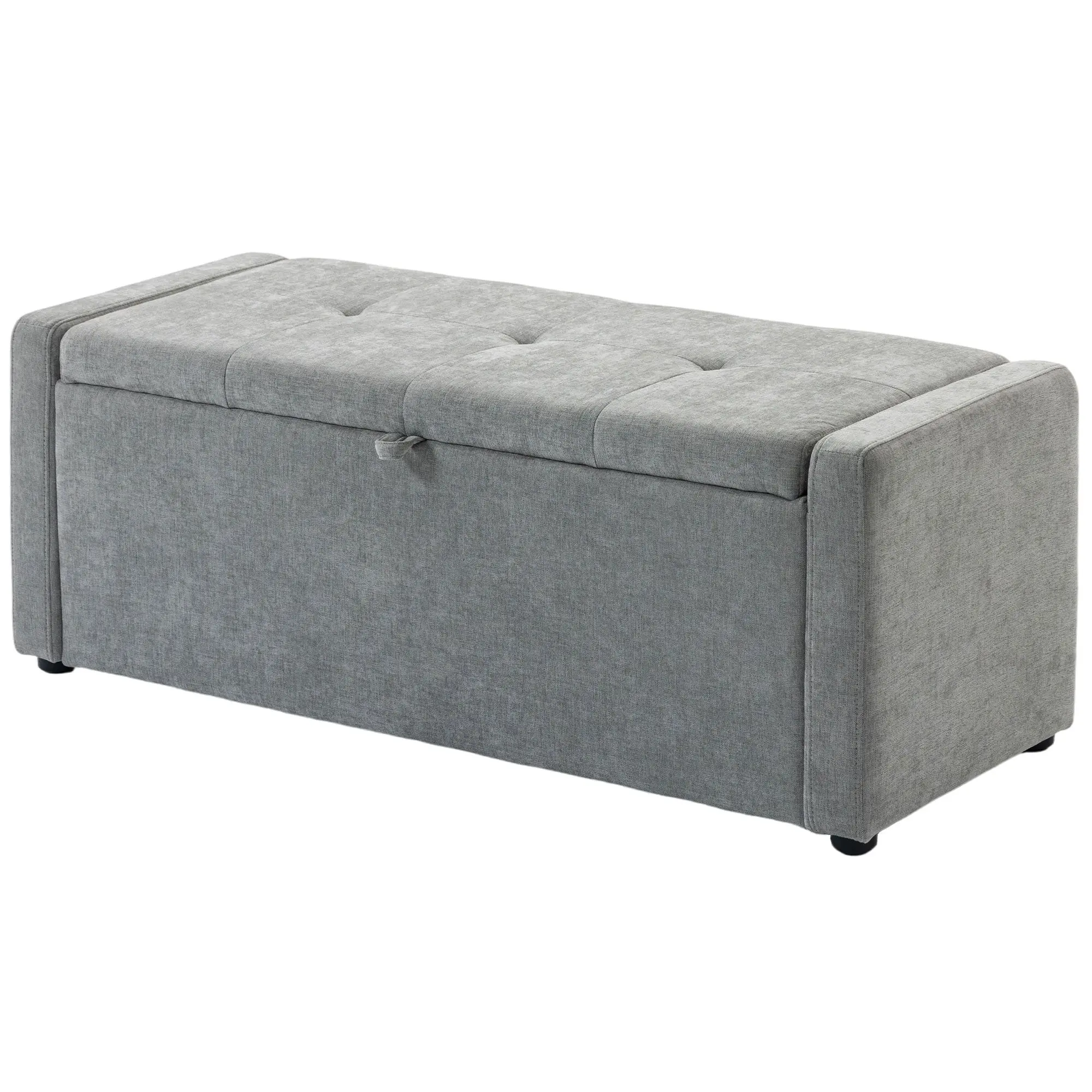 Banc de rangement, bout de lit, repose-pieds rembourré en lin avec assise large et confortable, coffre de rangement pour salon, chambre, entrée, 122 x 48 x 44 cm, gris clair