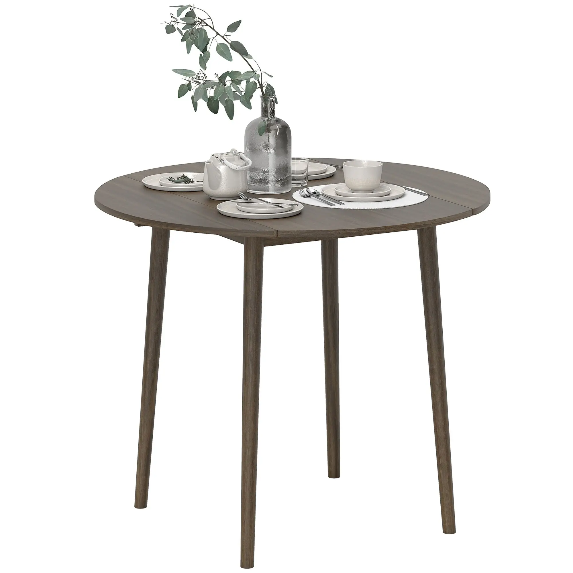 Table à manger pliante, table de cuisine ronde Ø 89 cm pour 4 personnes avec 2 abattants, pieds en bois de pin, design nordique, pour petits espaces, gris