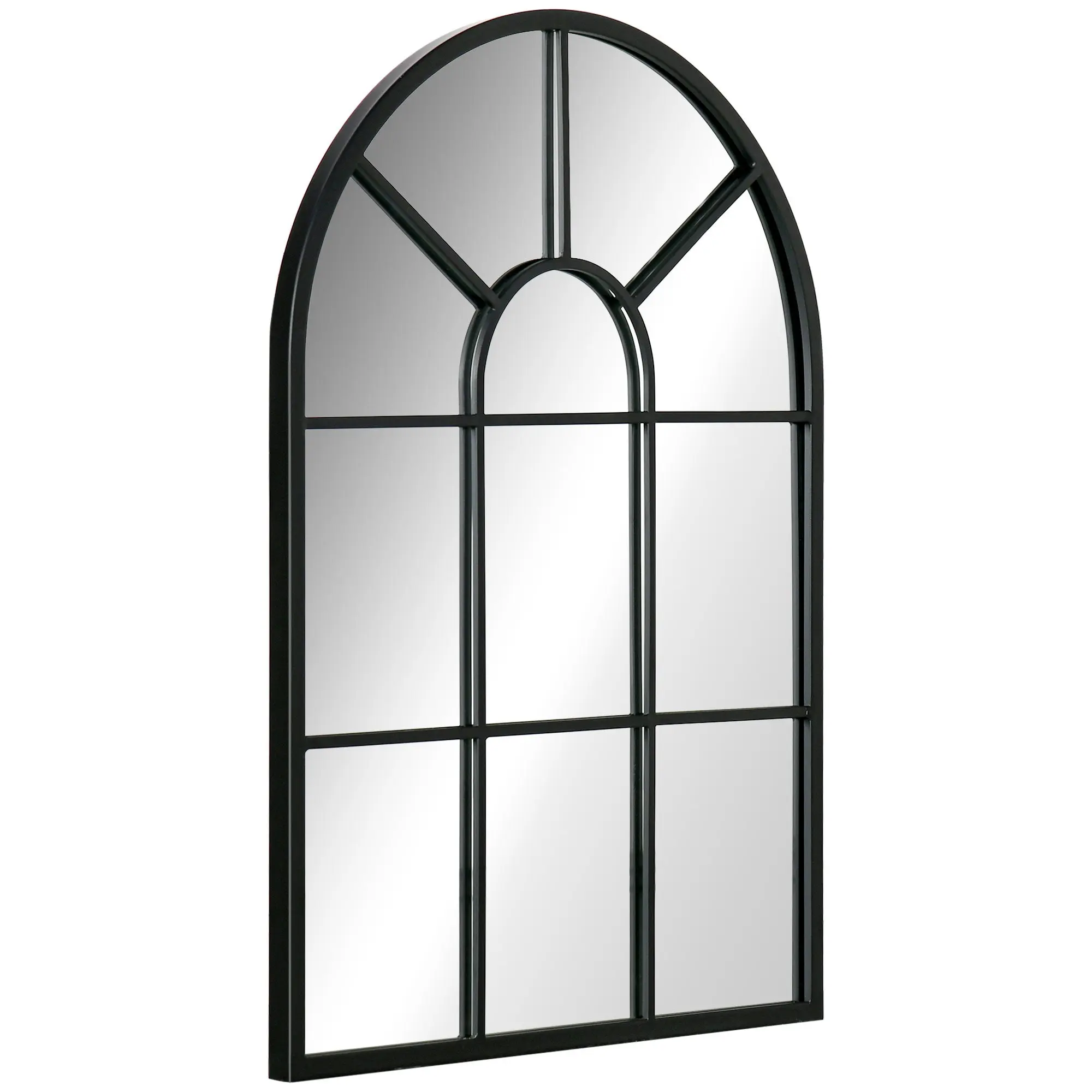 Miroir mural arqué 70 x 50 cm, miroir verrière arche style industriel, miroir de fenêtre arqué avec cadre métallique, pour salon, chambre, couloir, noir