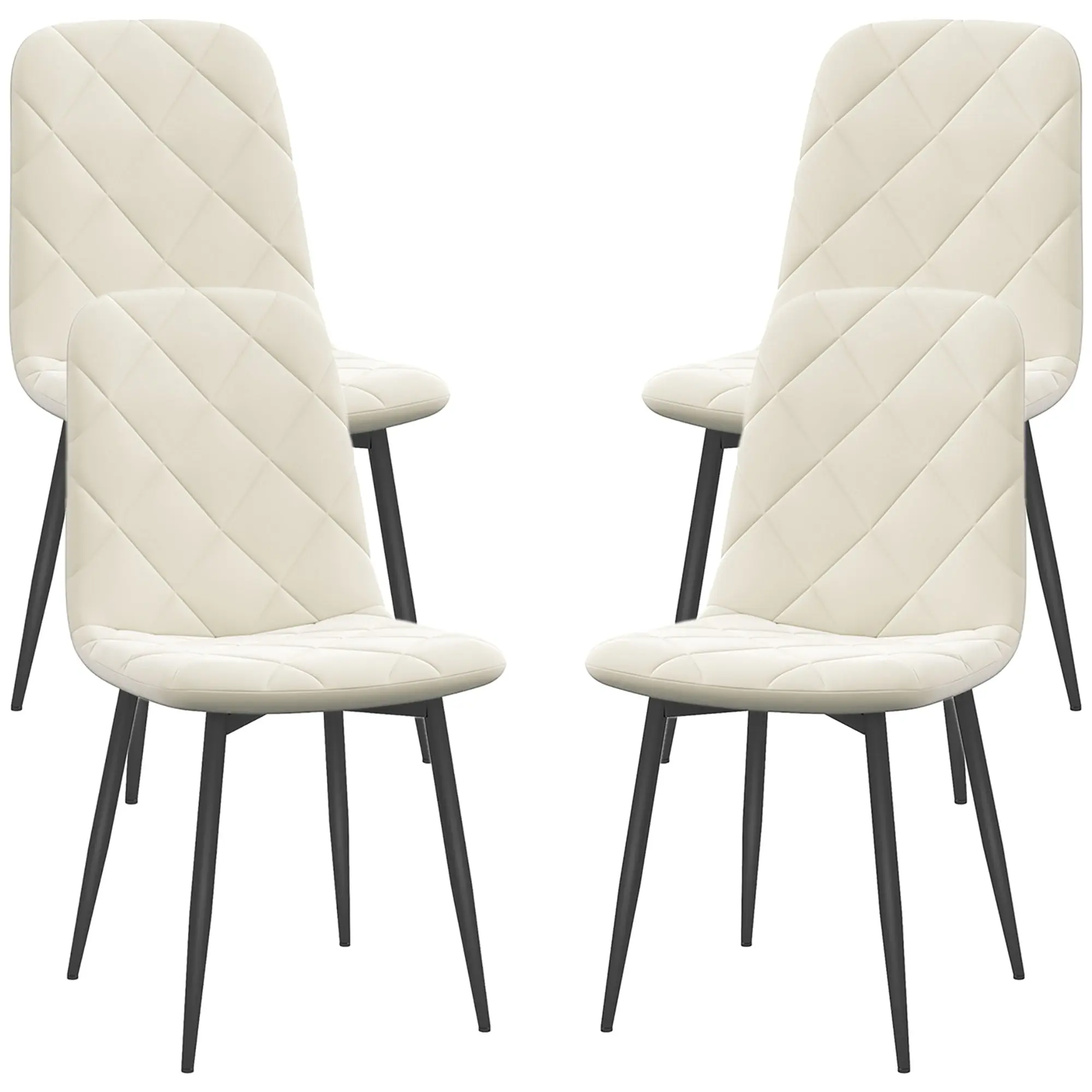 Lot de 4 chaises de salle à manger, chaises de cuisine rembourrées avec dossier haut, pieds en acier et tissu effet velours, pour salon, chambre, cuisine, crème