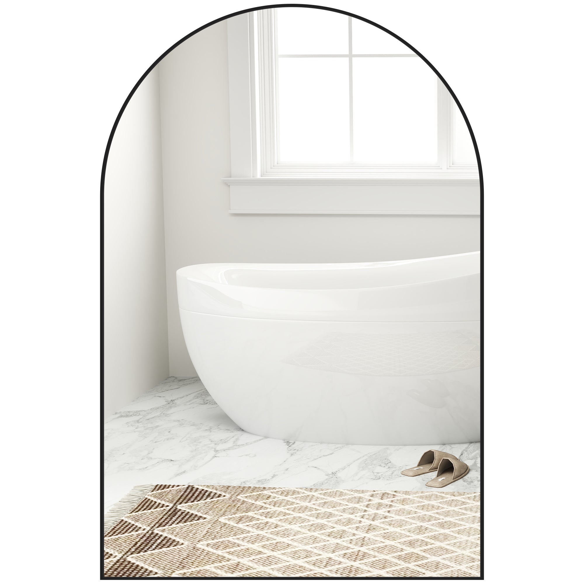 Miroir mural arqué, miroir de salle de bain, 60 x 90 cm, haute définition, avec cadre en alliage d'aluminium, pour chambre, salon, entrée, noir