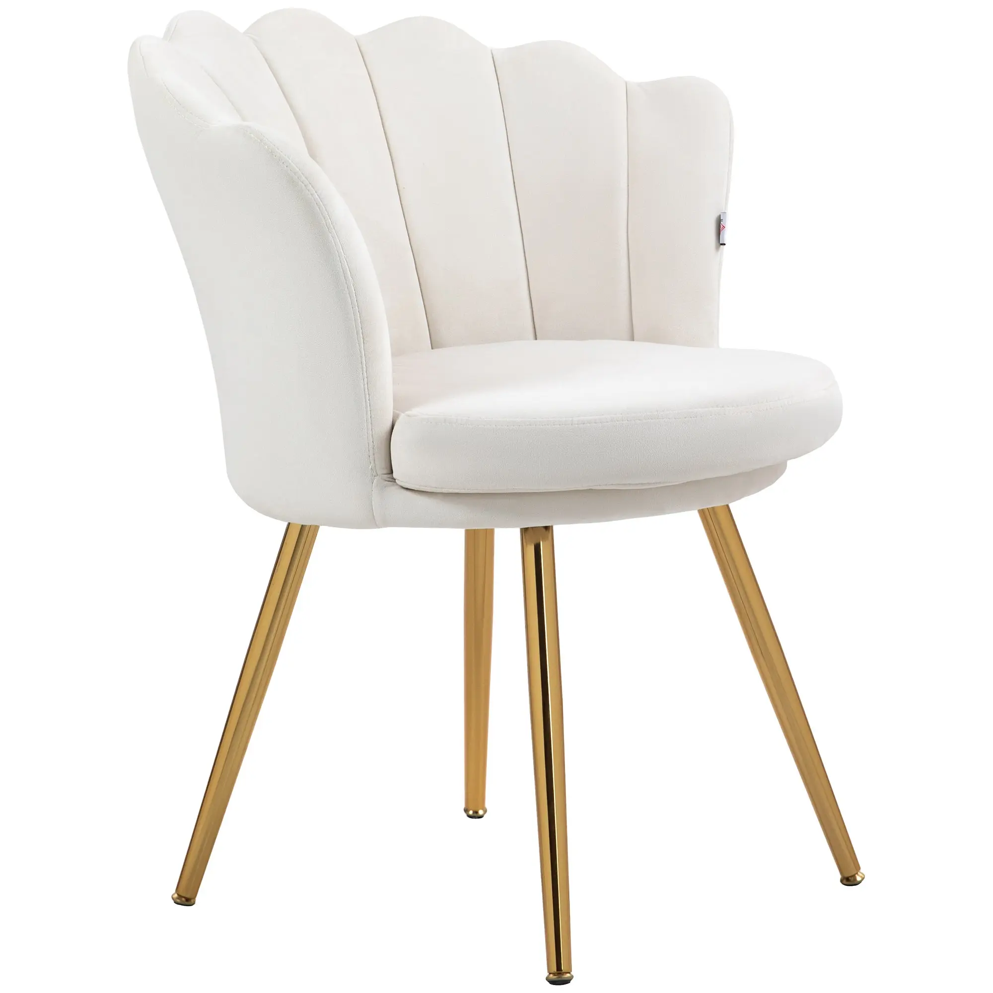 Fauteuil coquillage chaise coiffeuse fauteuil en velours fauteuil de salon avec pieds en métal doré pour salon chambre et salle à manger 67l x 64P x 77H cm crème