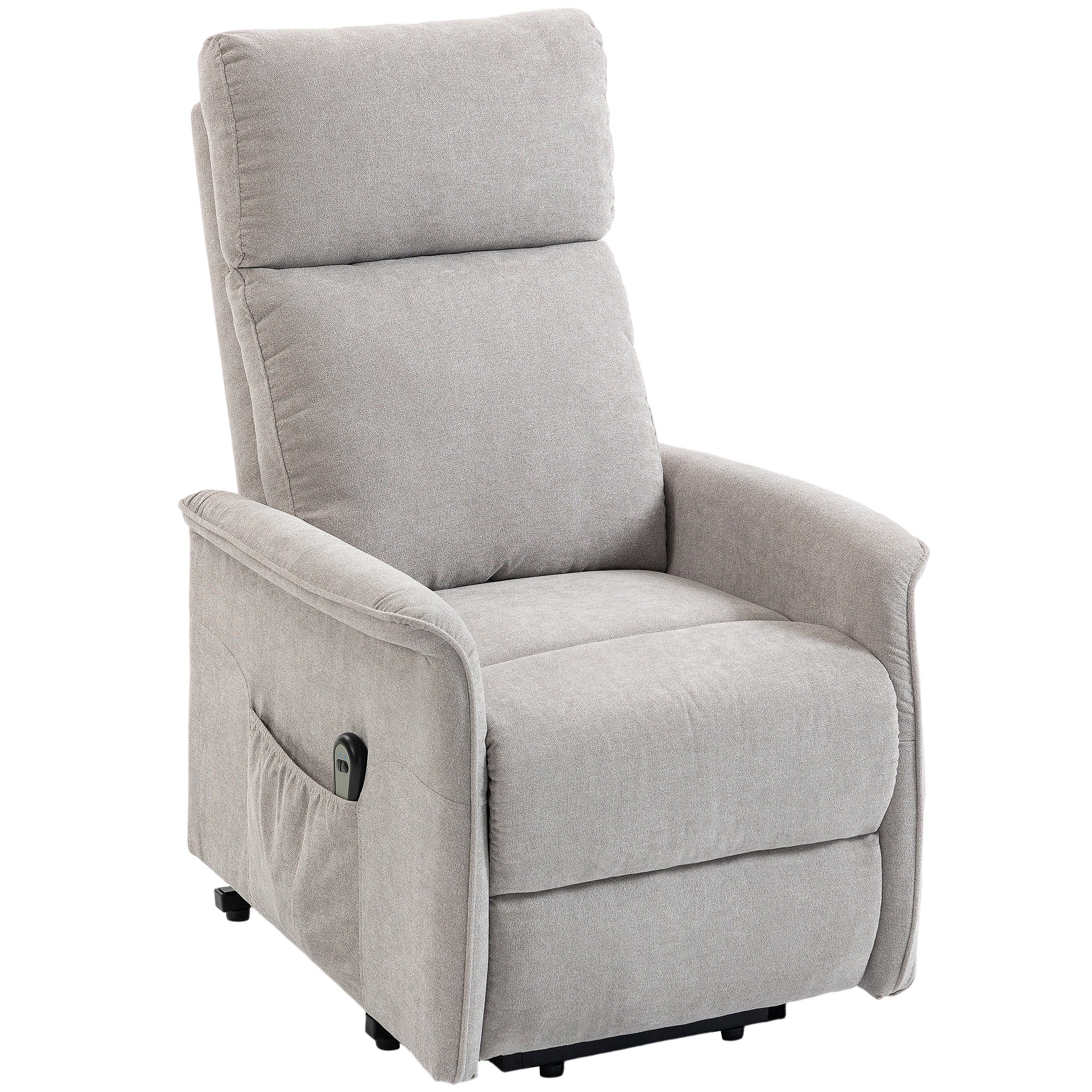 Fauteuil Releveur Électrique, Fauteuil Relax Électrique en Chenille, Dossier Inclinable, Coussin à Ressorts, Télécommande et Poches Latérales, pour Personnes Âgées, Montage Facile, Gris Clair