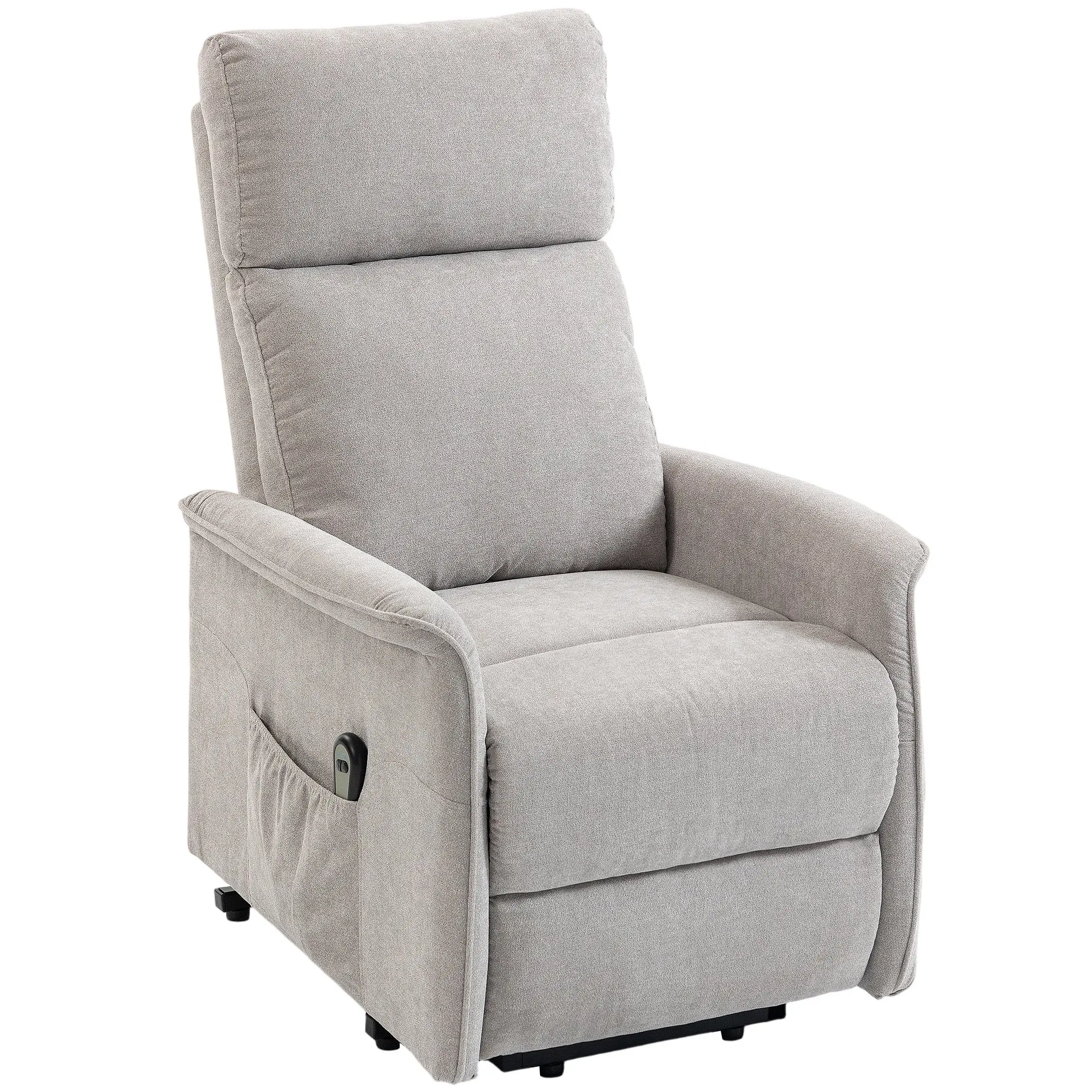 Fauteuil Releveur Électrique, Fauteuil Relax Électrique en Chenille, Dossier Inclinable, Coussin à Ressorts, Télécommande et Poches Latérales, pour Personnes Âgées, Montage Facile, Gris Clair