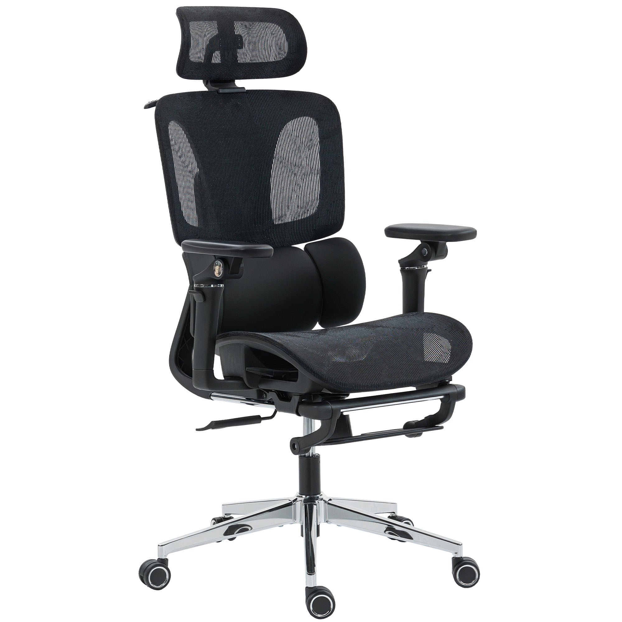 Chaise bureau ergonomique maillage accoudoir 6D réglable inclinable repose‑pied Noir