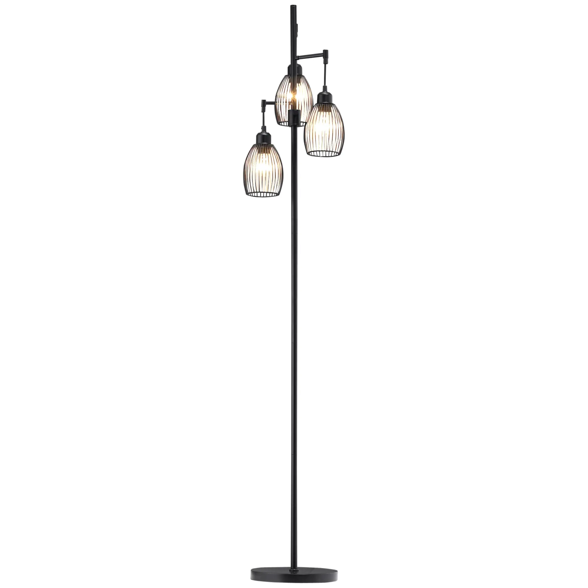 Lampadaire style industriel 40 W max. 3 abat-jours en métal filaire luminosité réglable - ampoule E27 - noir