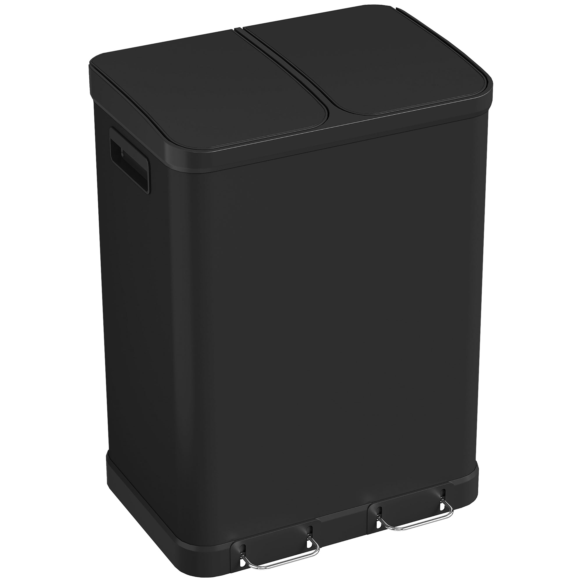 Poubelle à Double Compartiment 2x30L, Poubelle de Cuisine à Pédale en Acier Inoxydable, Couvercle à Fermeture Douce, Seaux Intérieurs Amovibles, Poignées, Anti-Traces, Noir
