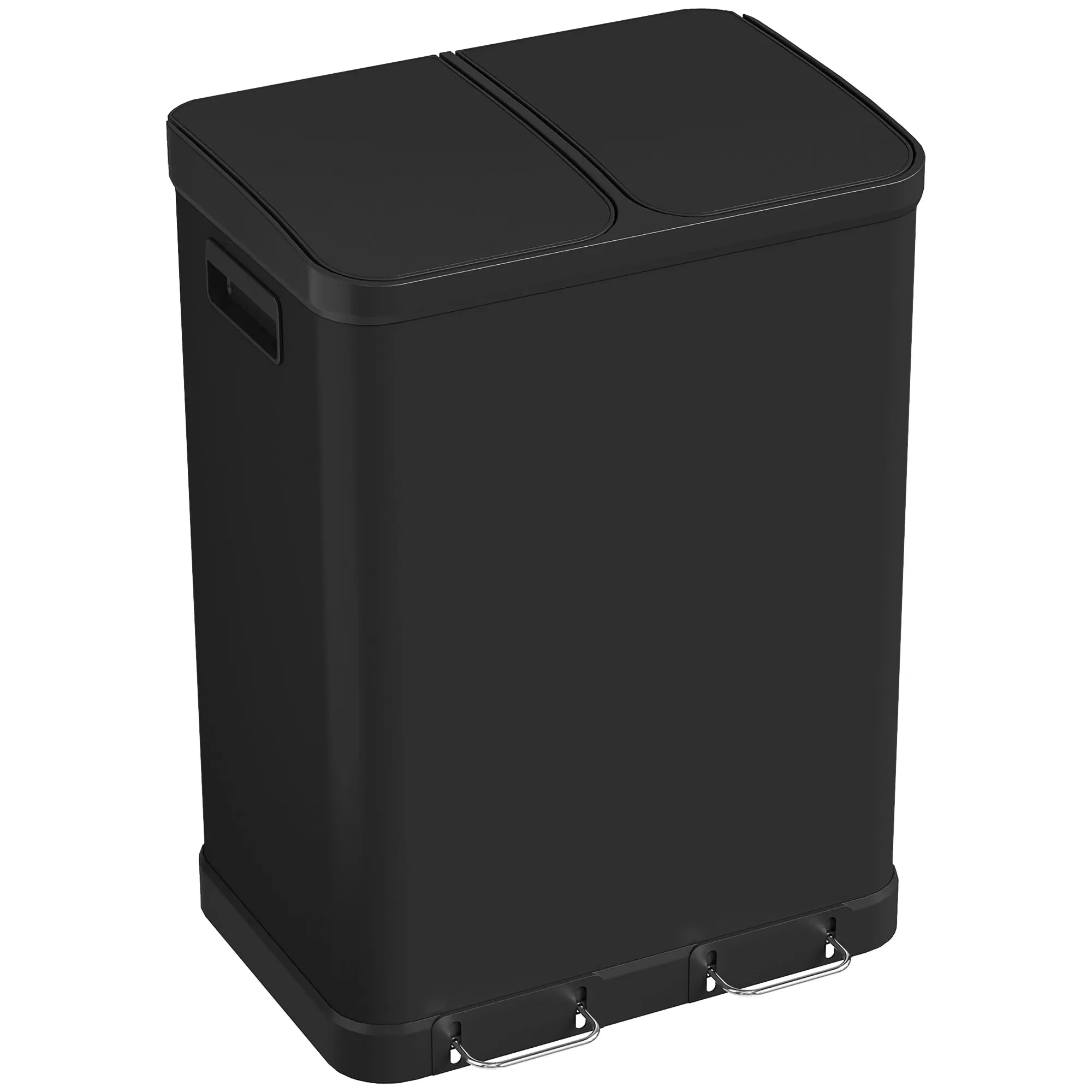 Poubelle à Double Compartiment 2x30L, Poubelle de Cuisine à Pédale en Acier Inoxydable, Couvercle à Fermeture Douce, Seaux Intérieurs Amovibles, Poignées, Anti-Traces, Noir