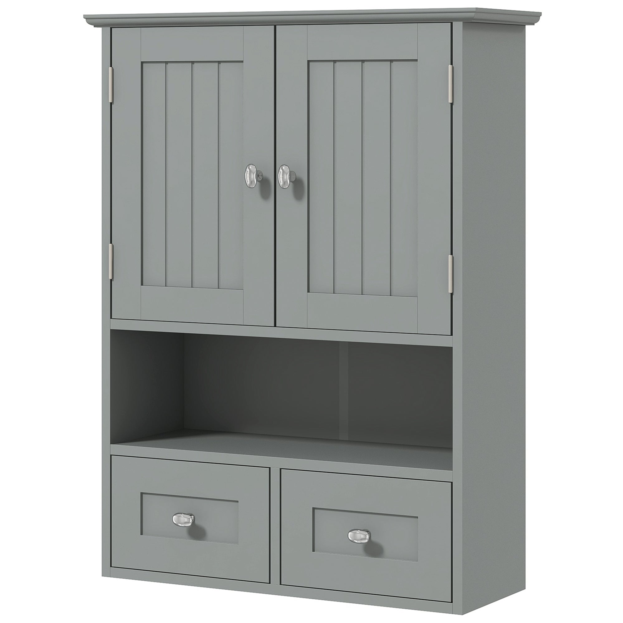 Armoire murale de salle de bain, armoire de toilette, avec portes doubles, étagère ouverte, 2 tiroirs pour ranger, 50,8l x 17,8P x 66H cm, gris
