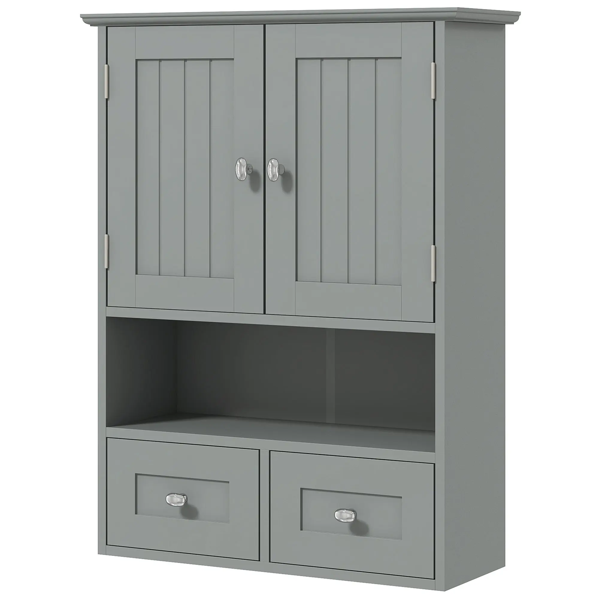Armoire murale de salle de bain, armoire de toilette, avec portes doubles, étagère ouverte, 2 tiroirs pour ranger, 50,8l x 17,8P x 66H cm, gris