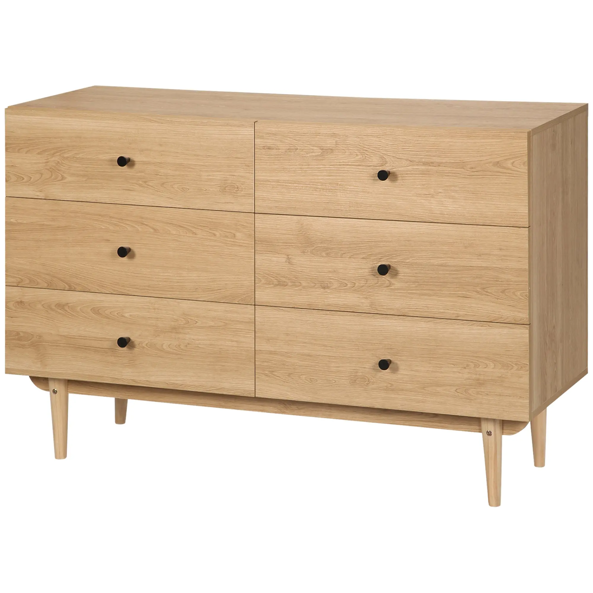 Commode 6 tiroirs meuble de rangement pieds en bois massif 120 x 40 x 80 cm couleur bois