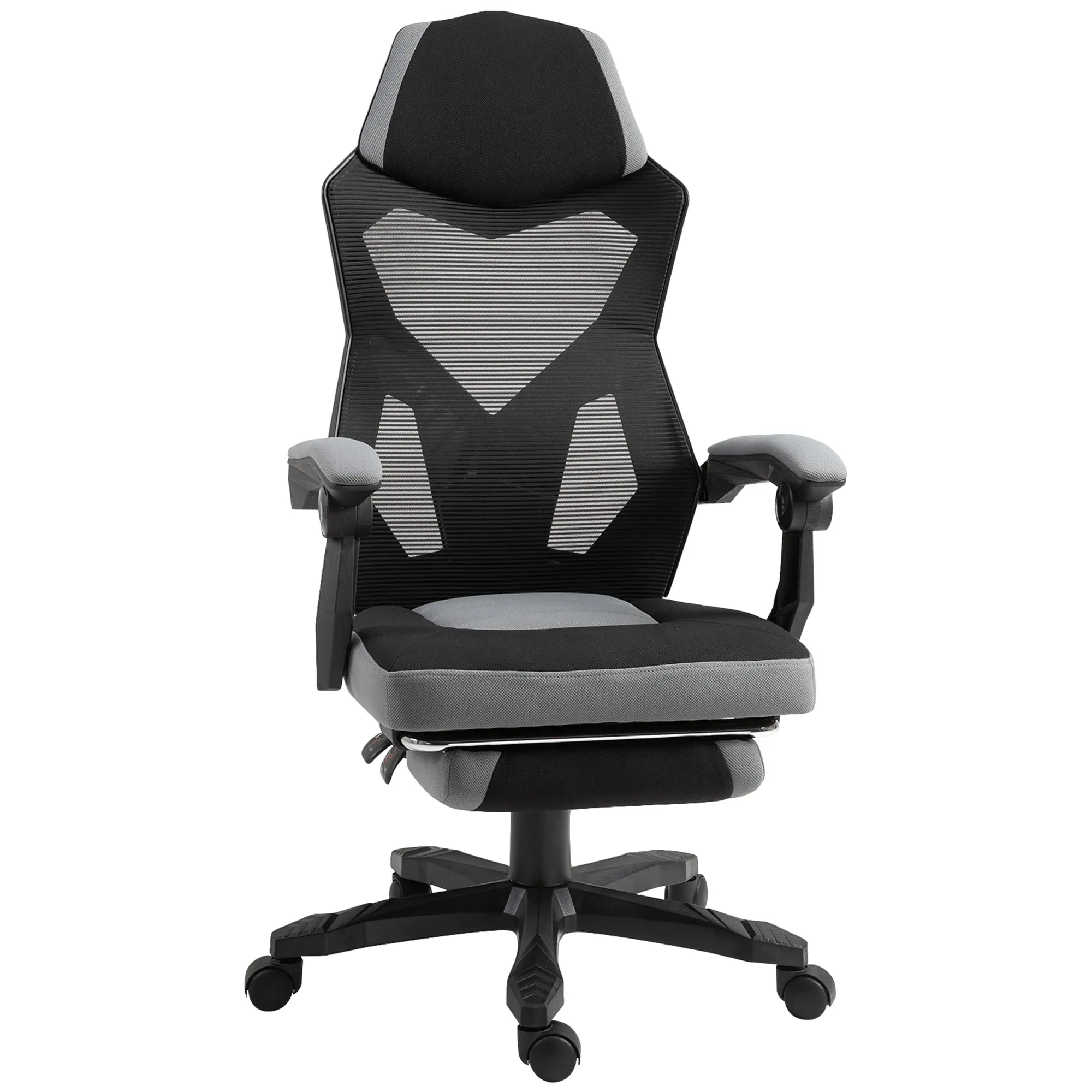 Chaise de bureau fauteuil gaming hauteur réglable dossier roulettes pivotantes repose-pied tissu en maille 58L x 63l x 112-122H cm gris noir