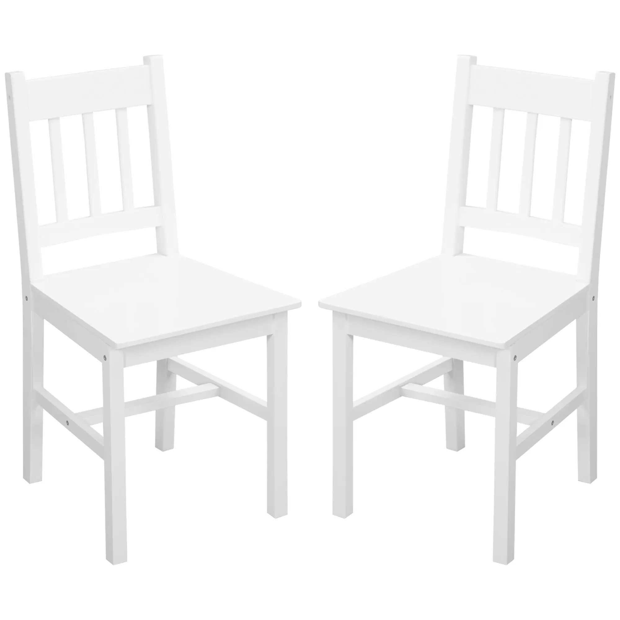 Lot de 2 chaises de salle à manger en bois massif, chaise de cuisine, dossier lattes, esprit campagne, pour salon, salle de séjour, cuisine, blanc