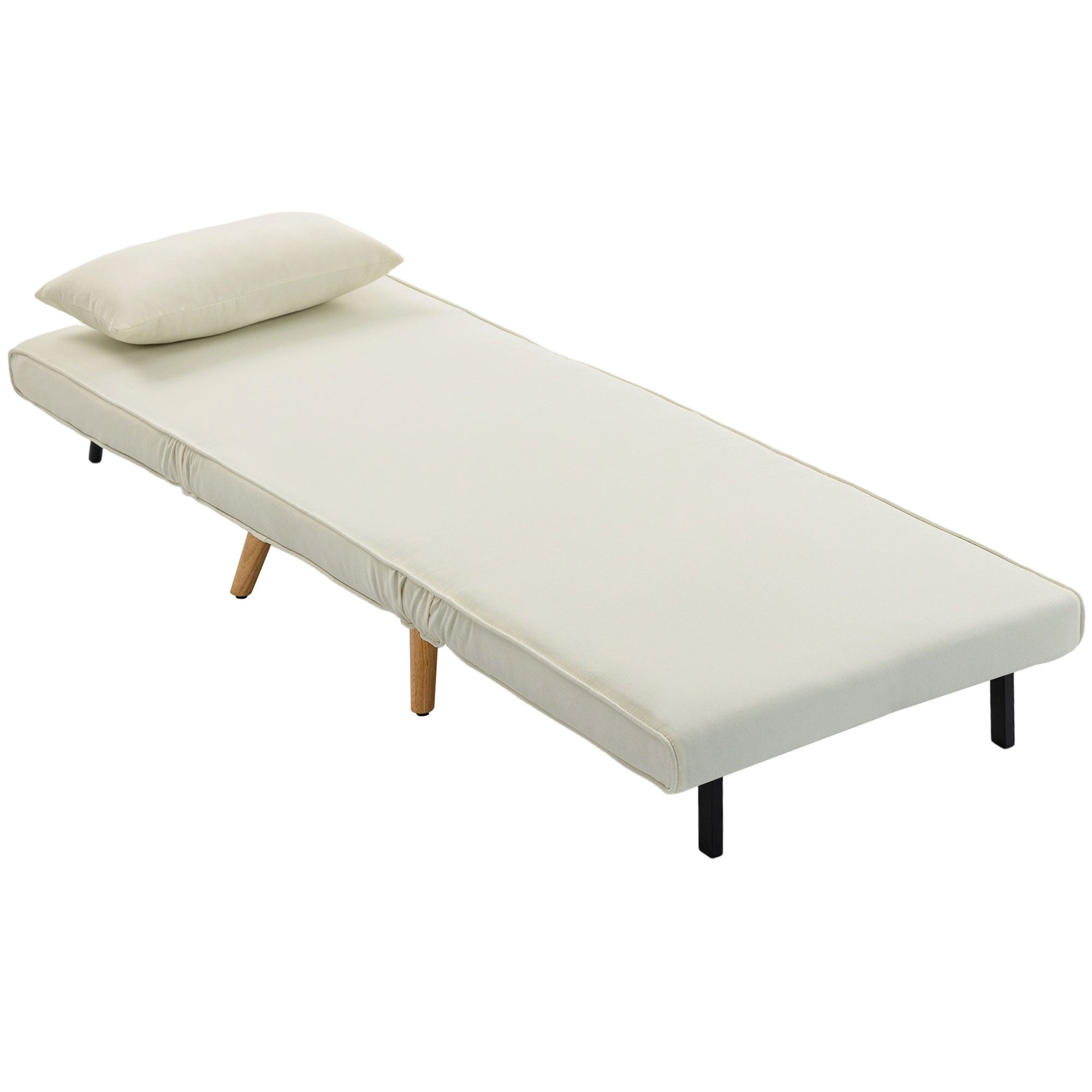 3 en 1 fauteuil convertible 1 place, fauteuil lit et chauffeuse - dossier inclinable 5 niveaux et oreiller inclus, siège rembourré - pour bureau, salon, chambre à coucher, crème