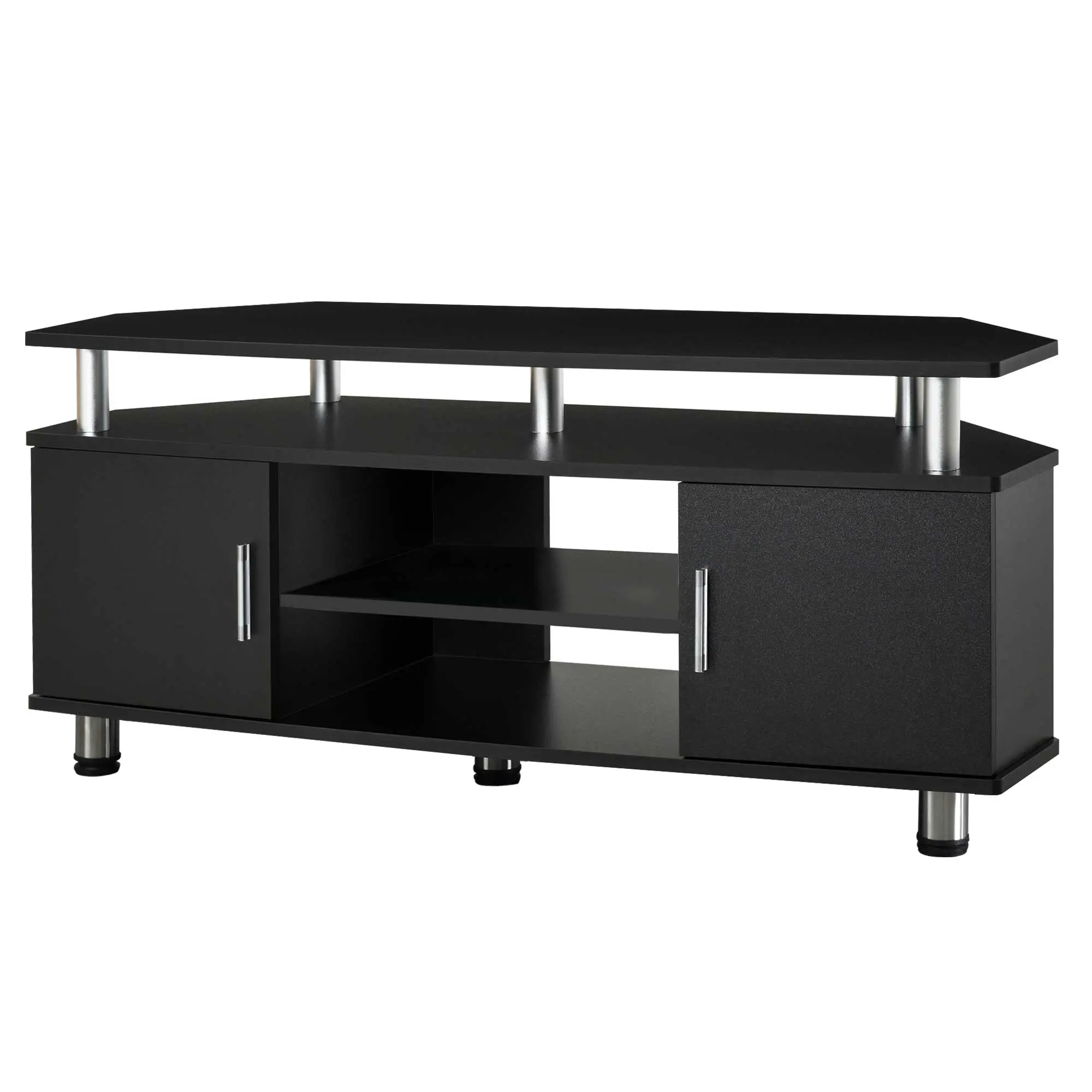 Meuble TV meuble télé bois banc TV pour téléviseur jusqu'à 55 pouces avec grand plateau, placards à portes et compartiment ouvert pour salon chambre à coucher, 120 x 40 x 52 cm, noir