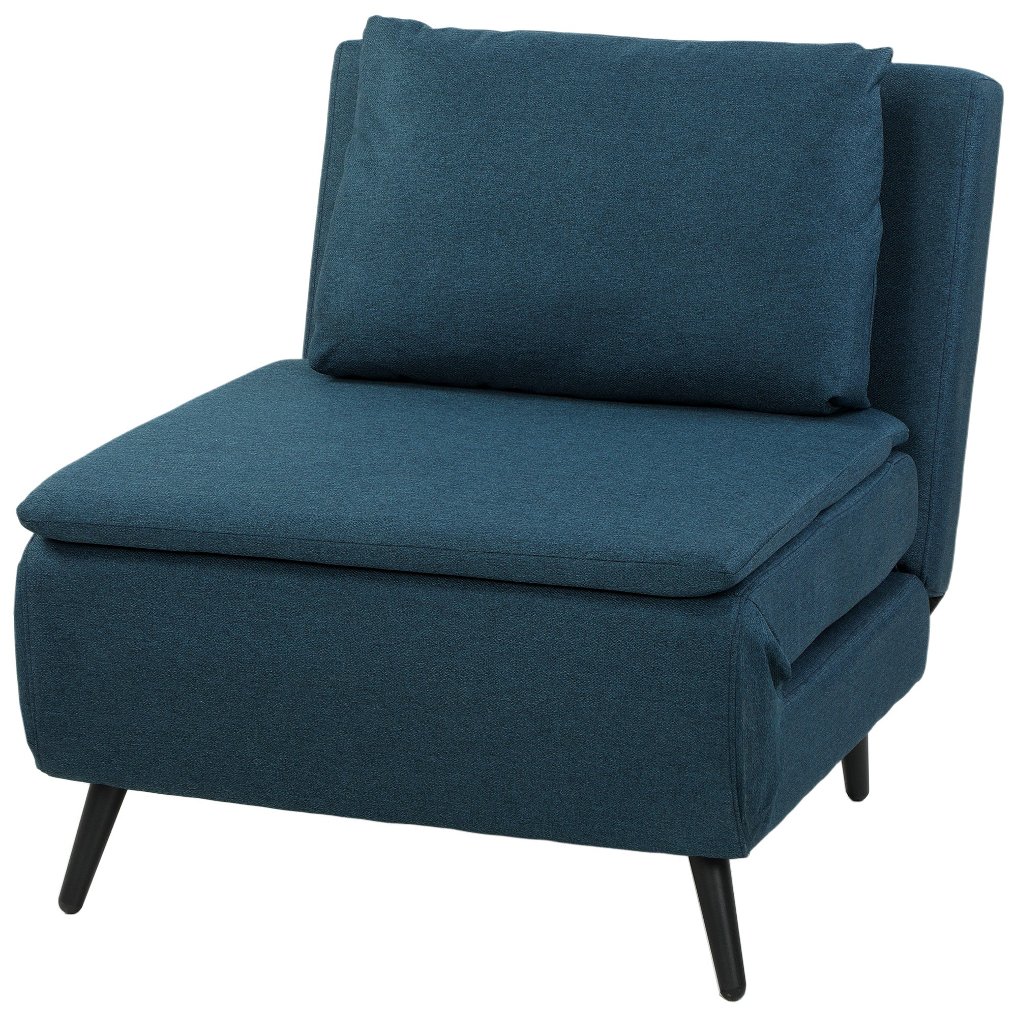 Fauteuil Convertible 1 Place, Fauteuil-Lit Clic-Clac 3 en 1 avec Dossier Réglable, Oreiller, Assise Large, Ressorts en S, Canapé-Lit Rembourré en Lin pour Invités, Salon, Bureau, Bleu
