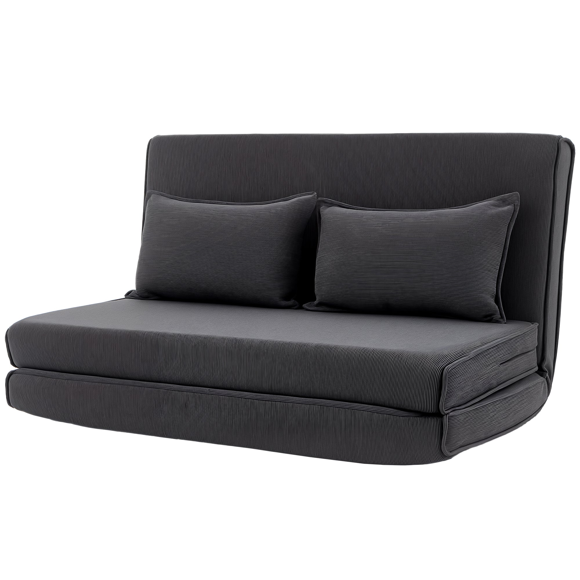 Canapé-Lit Pliant, Chauffeuse 2 Places Convertible Velours Côtelé, Matelas Pliable, Dossier Réglable, Assise Large, Coussin Épais et 2 Oreillers, pour Salon, Chambre et Bureau, Gris Foncé